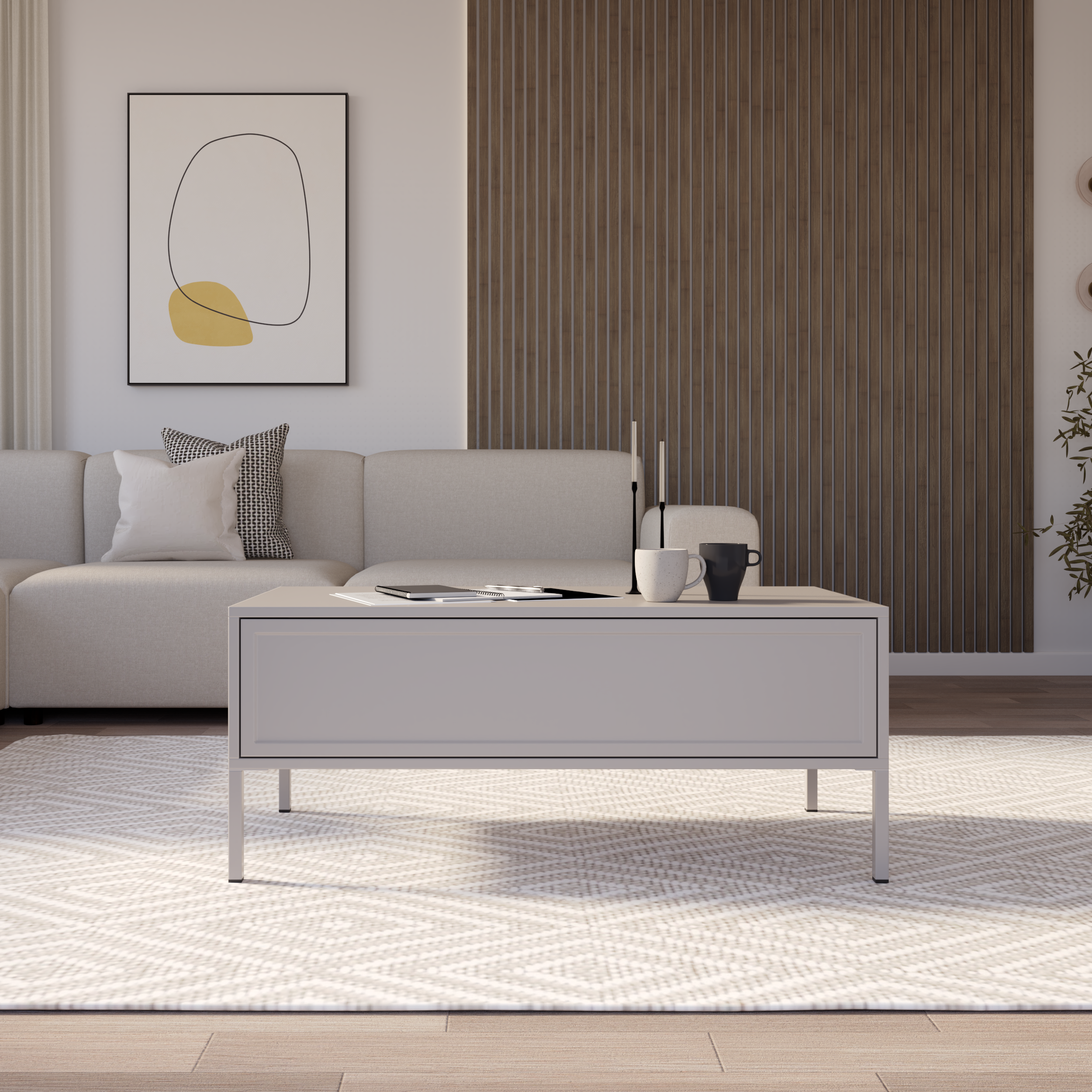 Stolik kawowy Velveto z szufladą 100x50 cm kaszmir