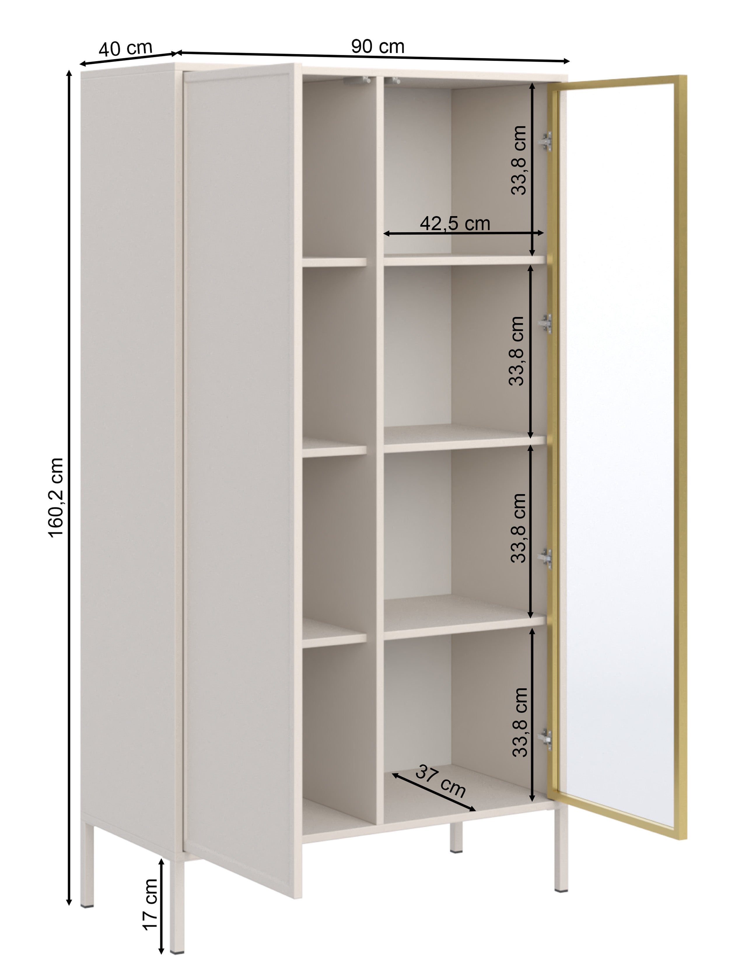 Witryna dwudrzwiowa Velveto ze szklanym frontem 90 cm kaszmir