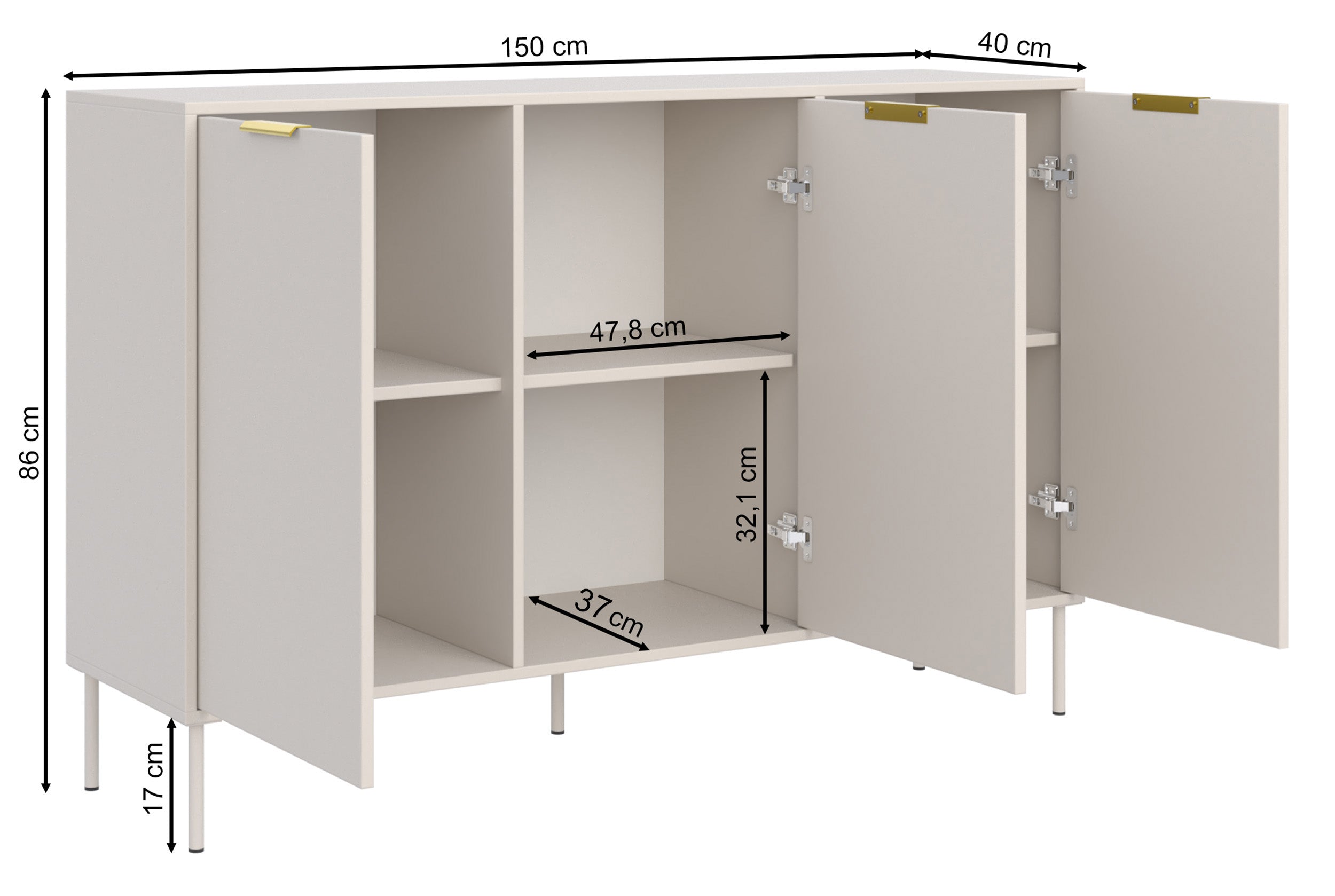 Komoda trzydrzwiowa Vena 150 cm kaszmir