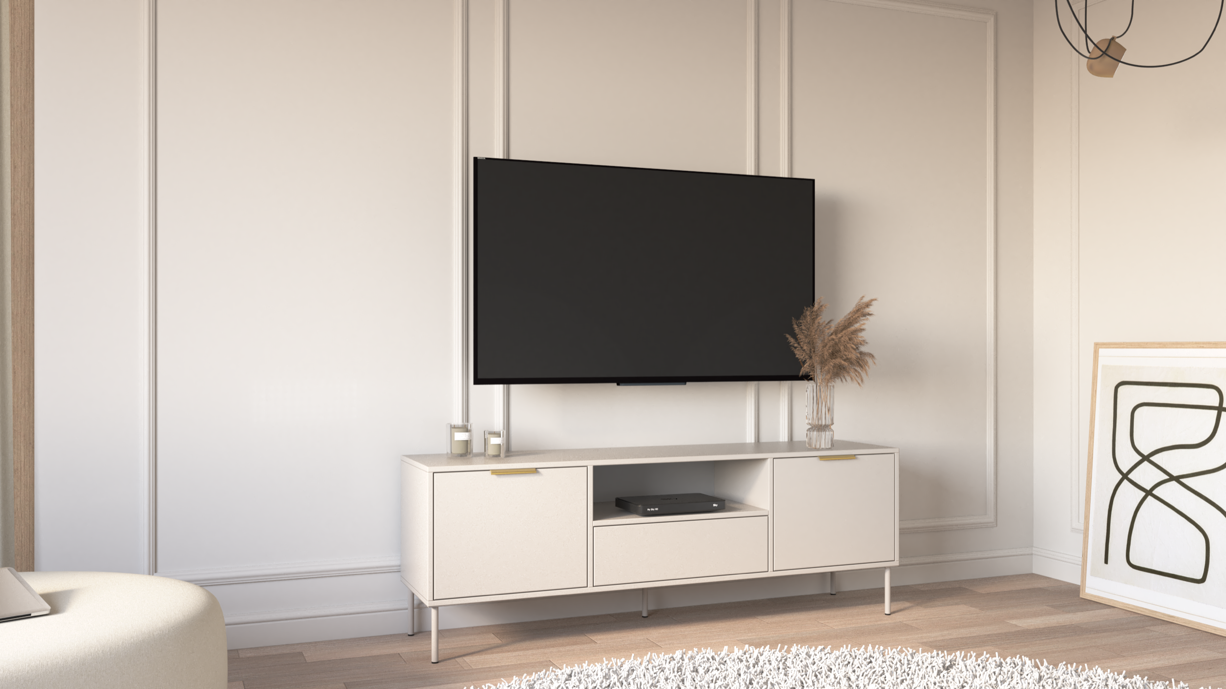 Szafka RTV Vena dwudrzwiowa z szufladą i wnęką 160 cm kaszmir