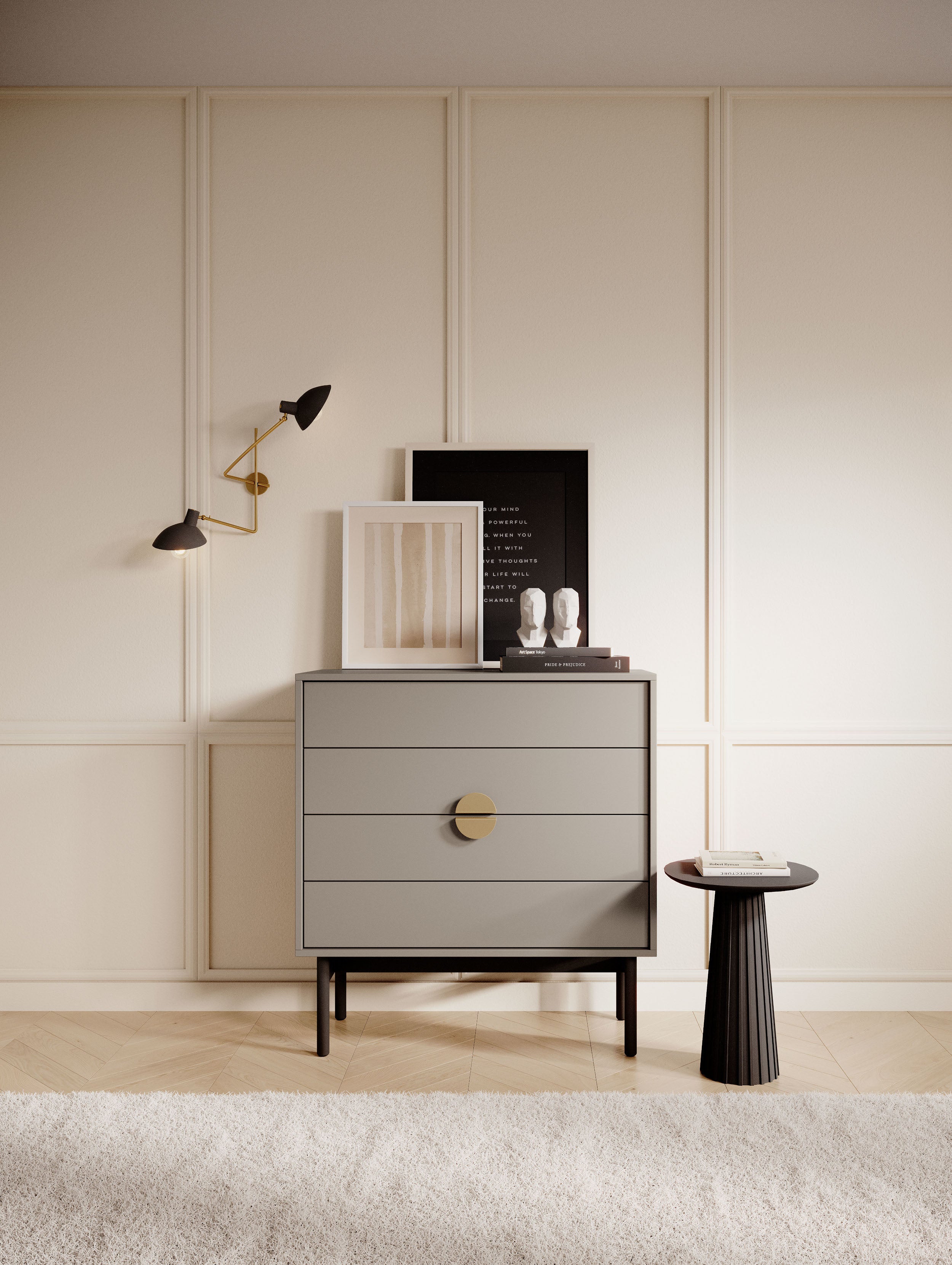 Komoda Stoon z czterema szufladami 85 cm Beż/Cappucino
