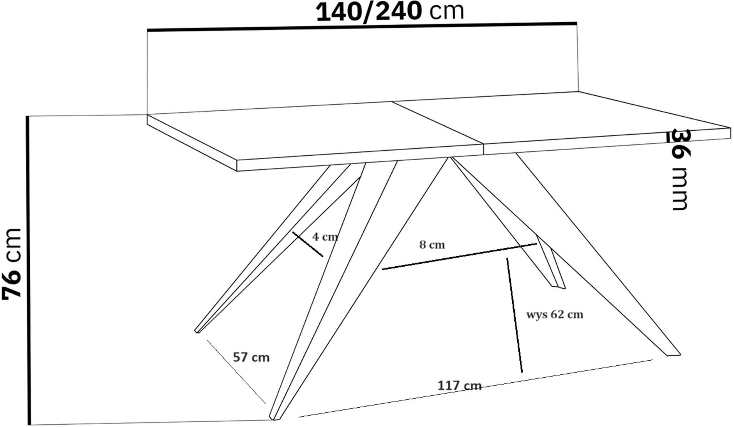 Stół rozkładany Scalize 140/240 cm Dąb Lancelot z czarną stalową ramą