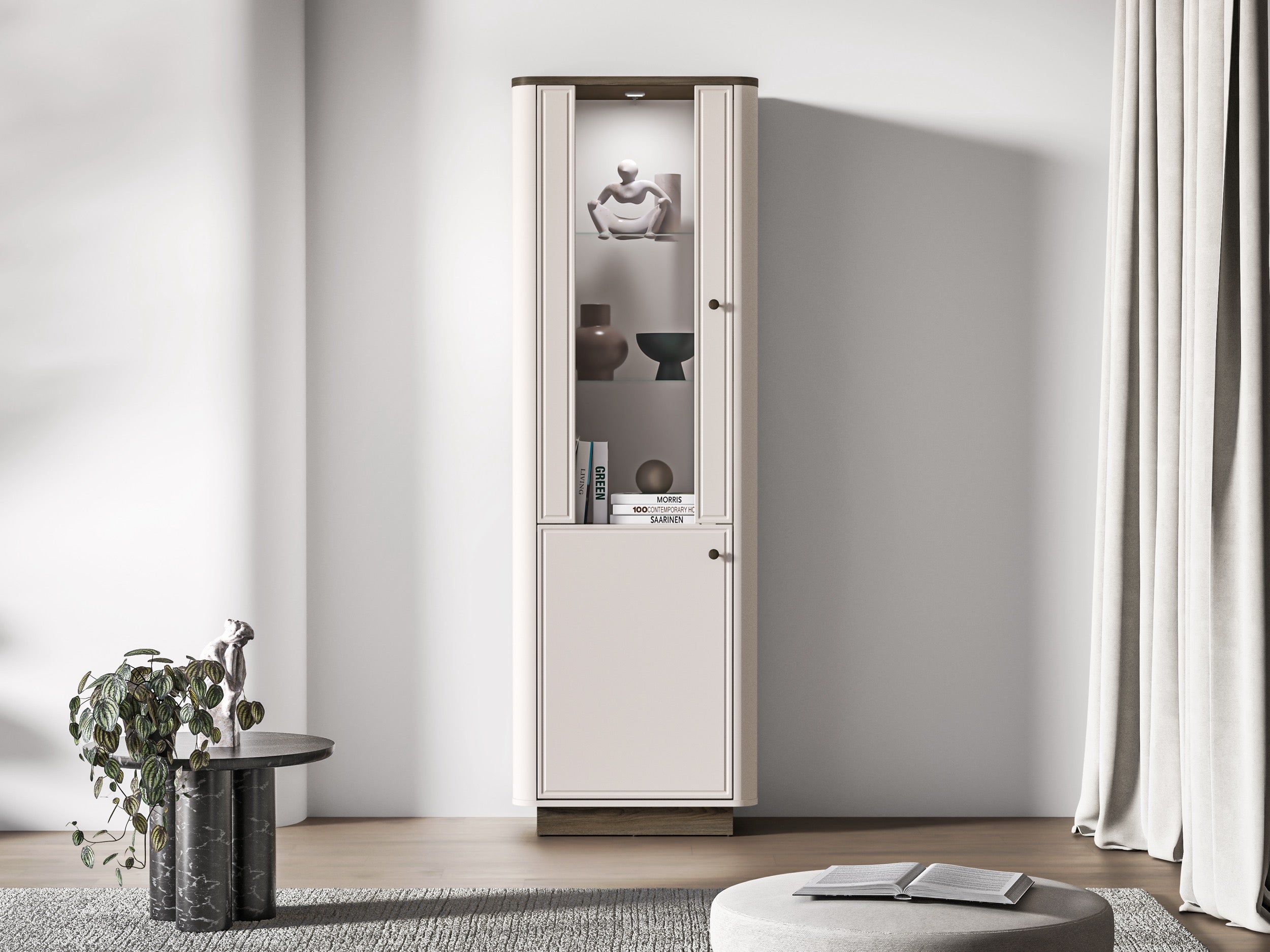 Witryna wysoka Vilavio dwudrzwiowa z oświetleniem 65 cm Kaszmir/Dąb Windmill Dark