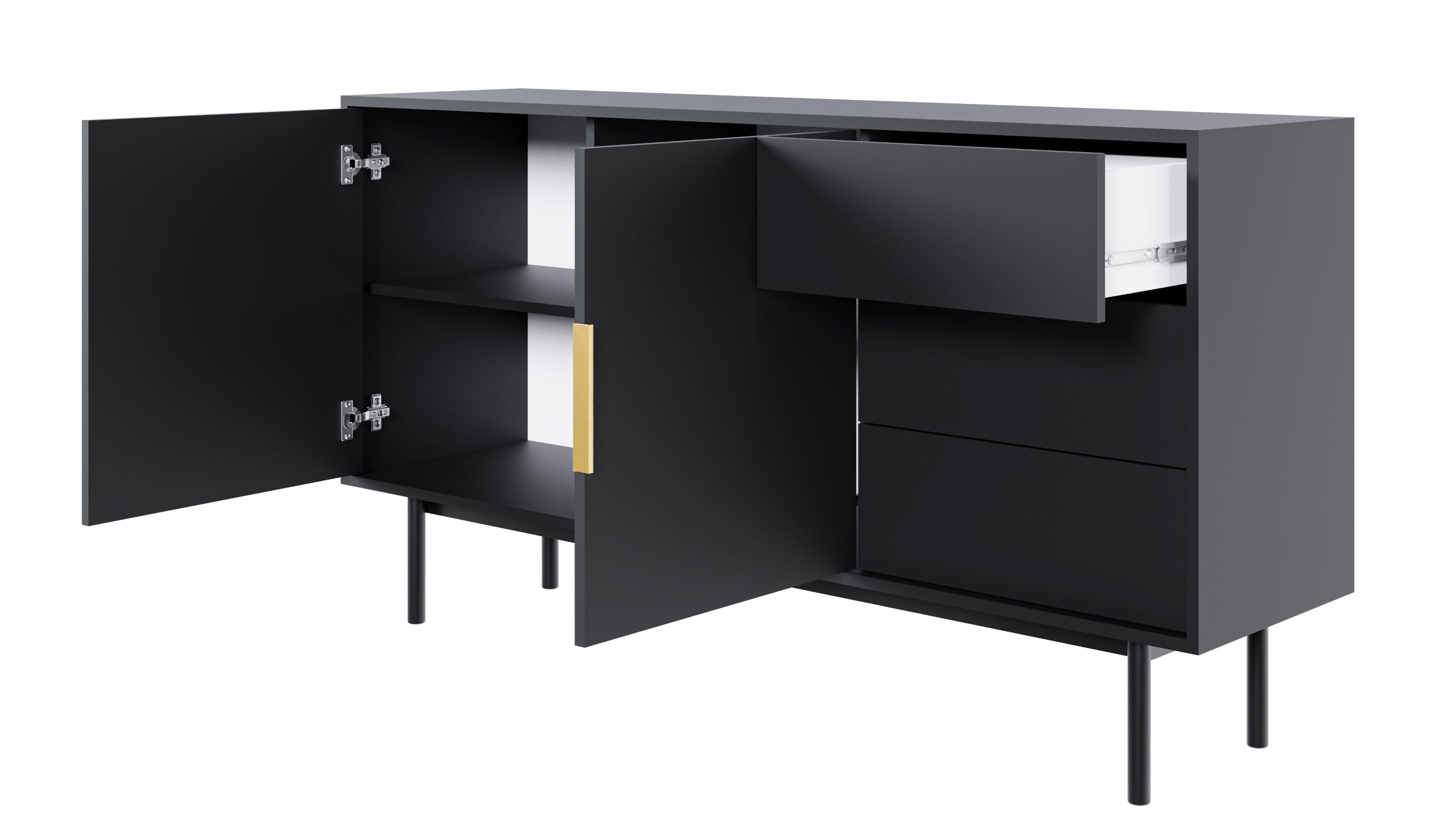 Komoda dwudrzwiowa Viviaro z trzema szufladami 154 cm Czarna
