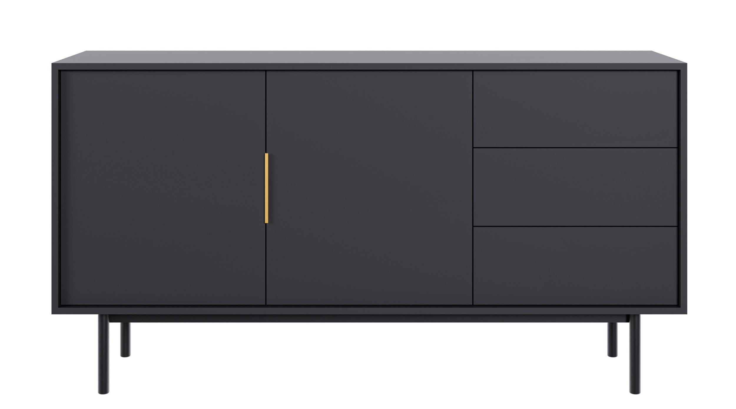 Komoda dwudrzwiowa Viviaro z trzema szufladami 154 cm Czarna