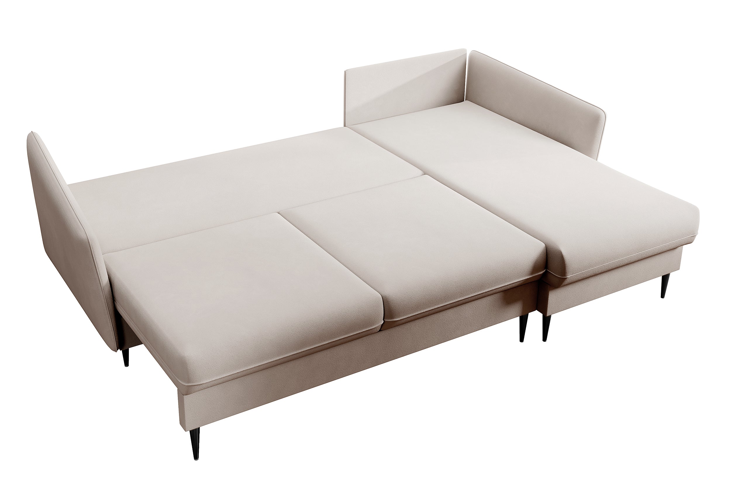 Narożnik z funkcją spania Volio beżowy velvet hydrofobowy nogi czarne