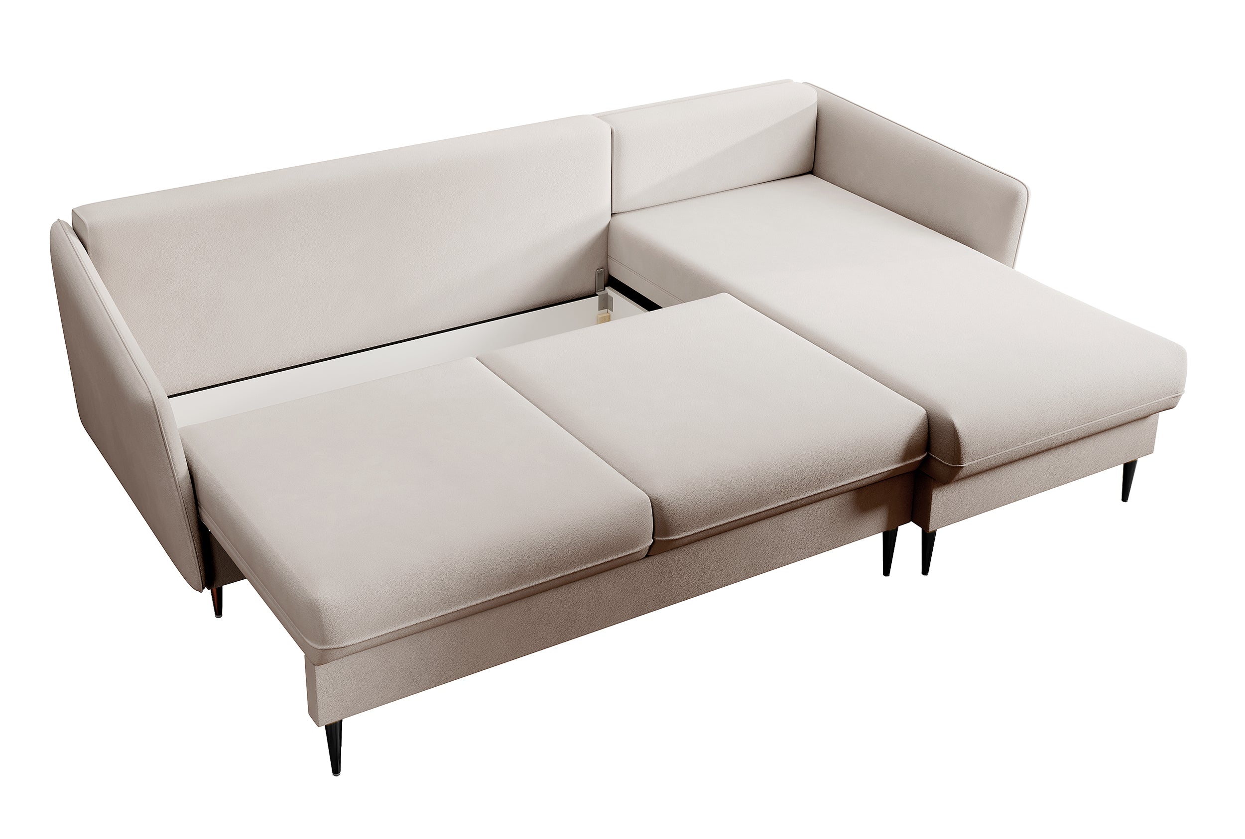 Narożnik z funkcją spania Volio beżowy velvet hydrofobowy nogi czarne