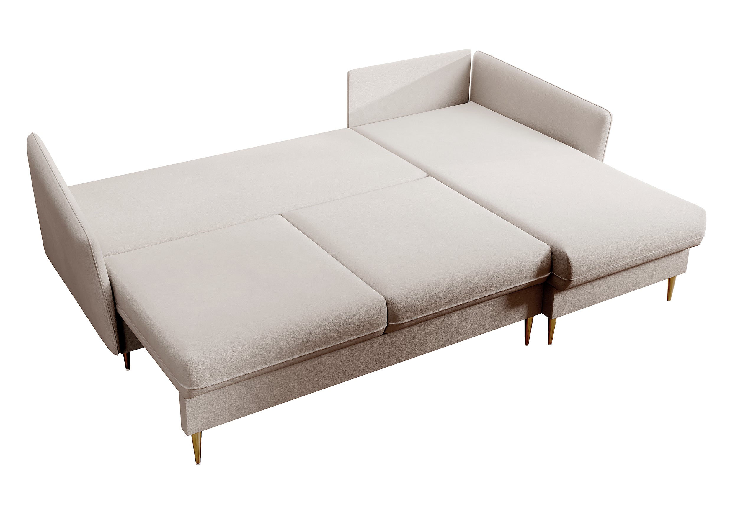 Narożnik z funkcją spania Volio beżowy velvet hydrofobowy nogi złote