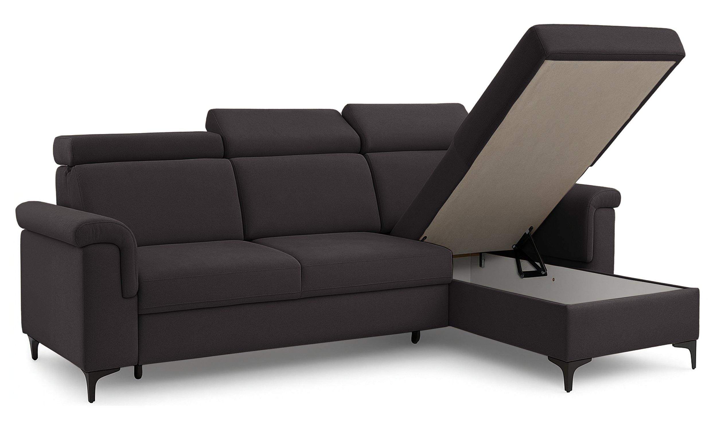 Narożnik z funkcją spania Verrmo L-kształtny uniwersalny z pojemnikiem grafitowy welur hydrofobowy