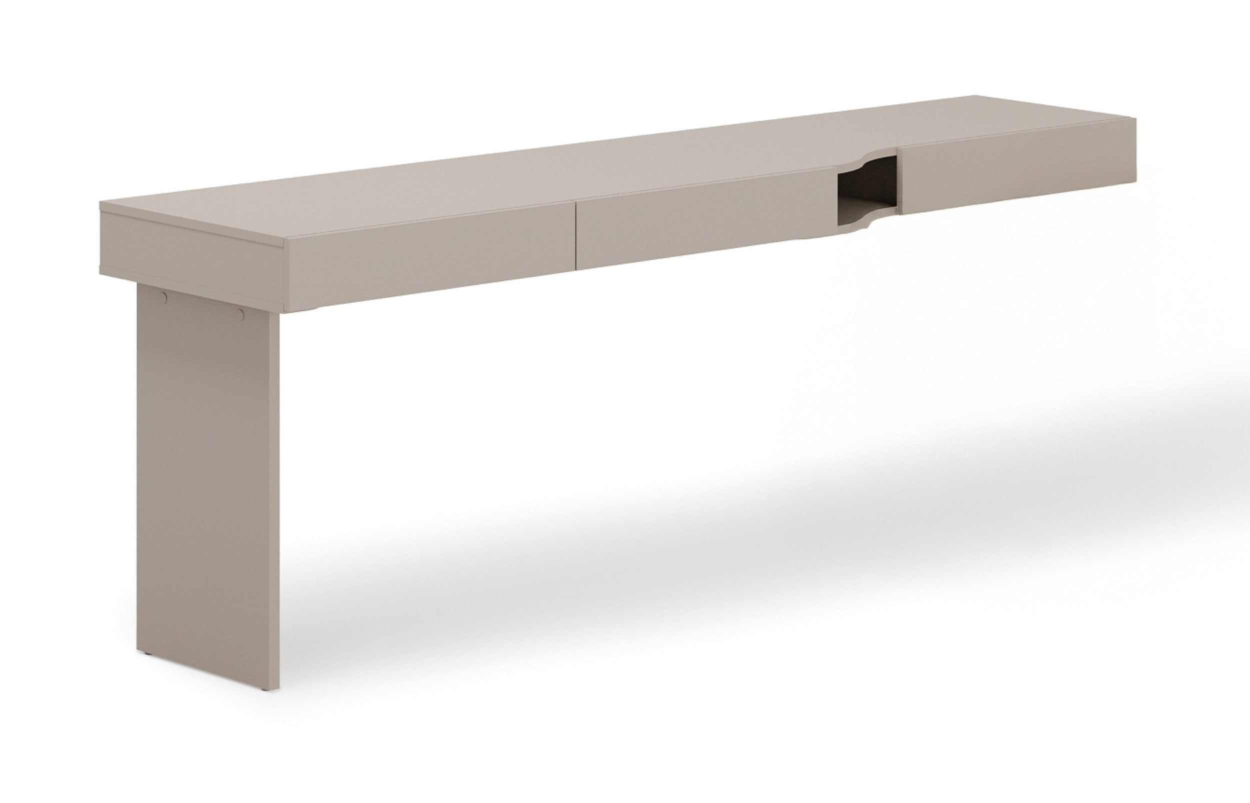 Biurko młodzieżowe lewe Woow z trzema szufladami i wnęką 210 cm szampański/clay grey