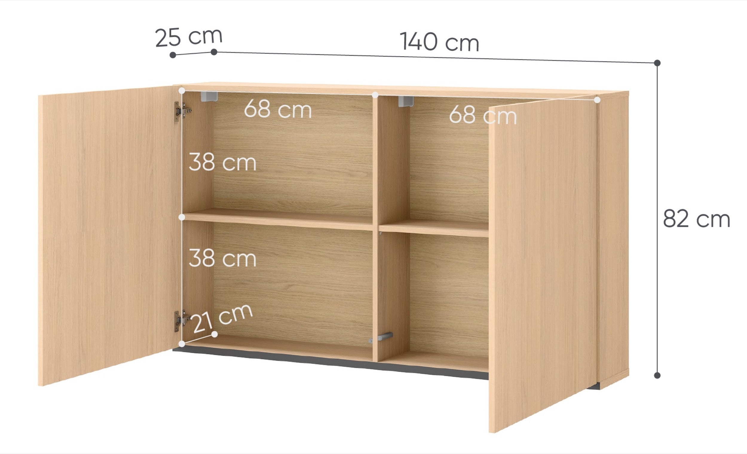 Szafka młodzieżowa dwudrzwiowa Woow wisząca z półkami 140 cm dąb vincenza bielona