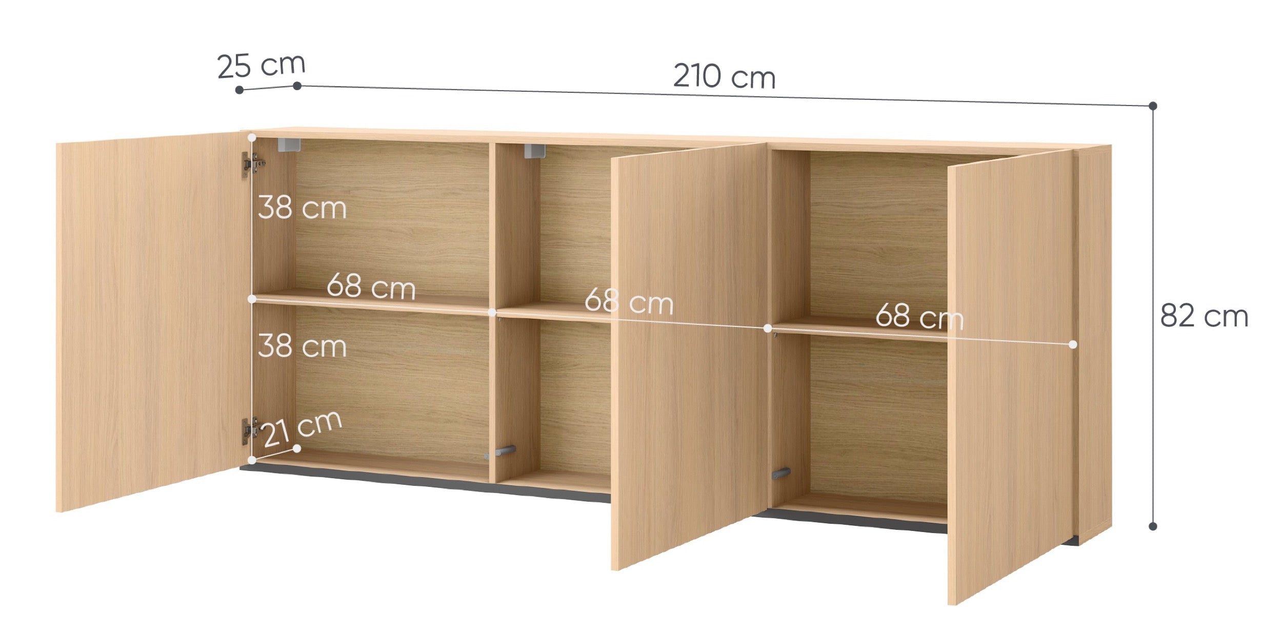 Szafka młodzieżowa trzydrzwiowa Woow wisząca z półkami 210 cm dąb vincenza bielona