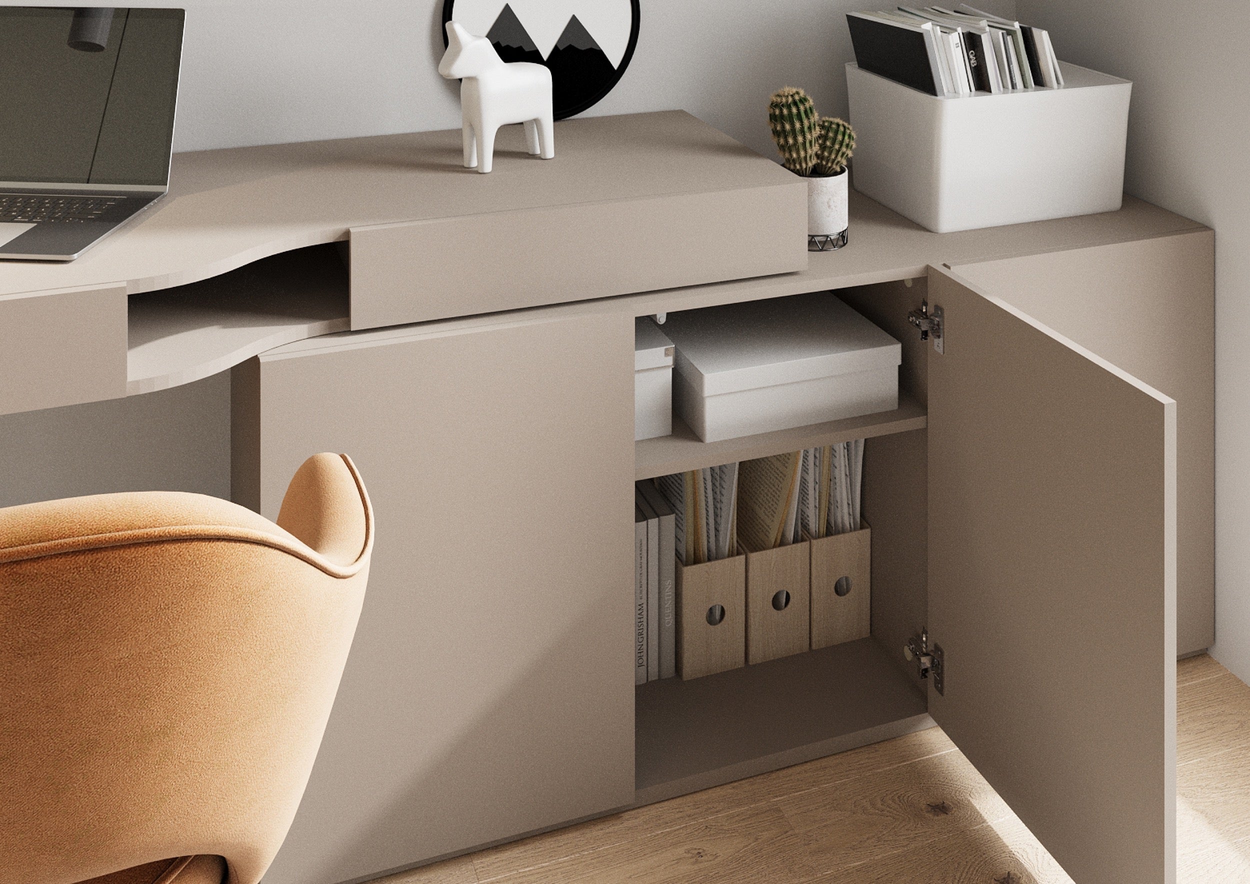 Komoda młodzieżowa trzydrzwiowa Woow z półkami 140 cm clay grey