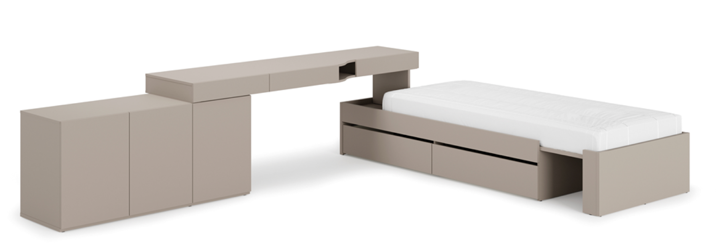 Łóżko młodzieżowe rozsuwane Woow z dwiema szufladami 205-248 cm clay grey