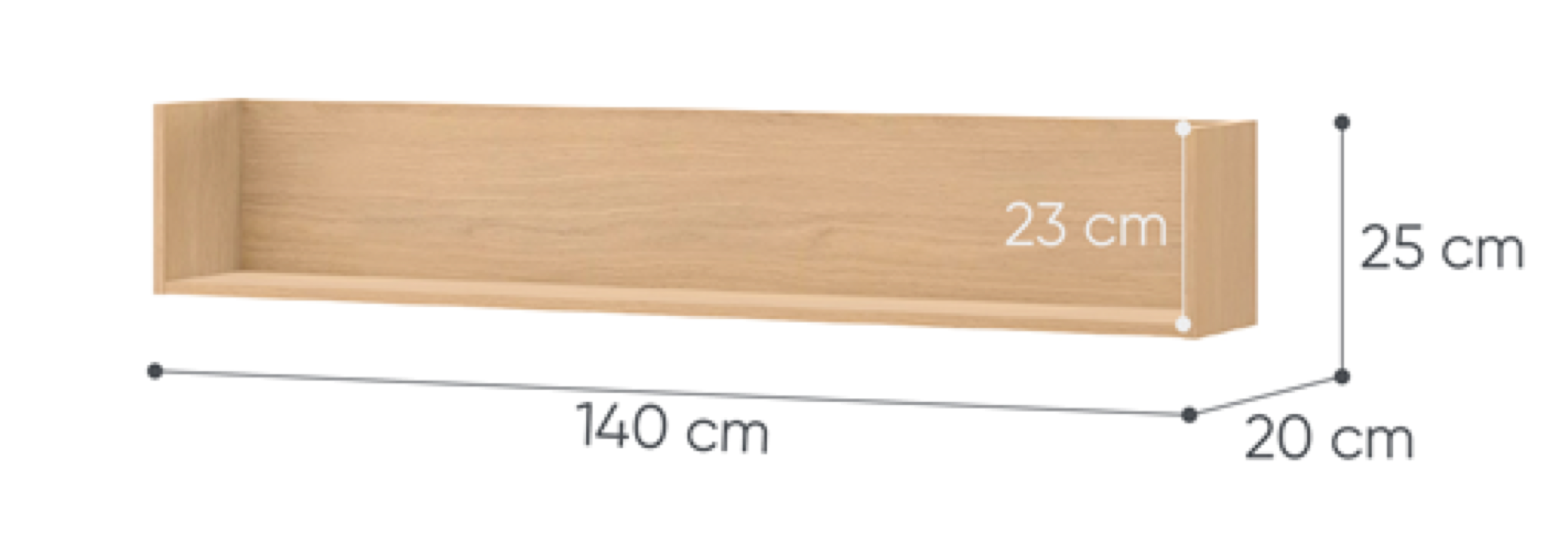 Półka młodzieżowa ścienna Woow 140 cm dąb vincenza bielona
