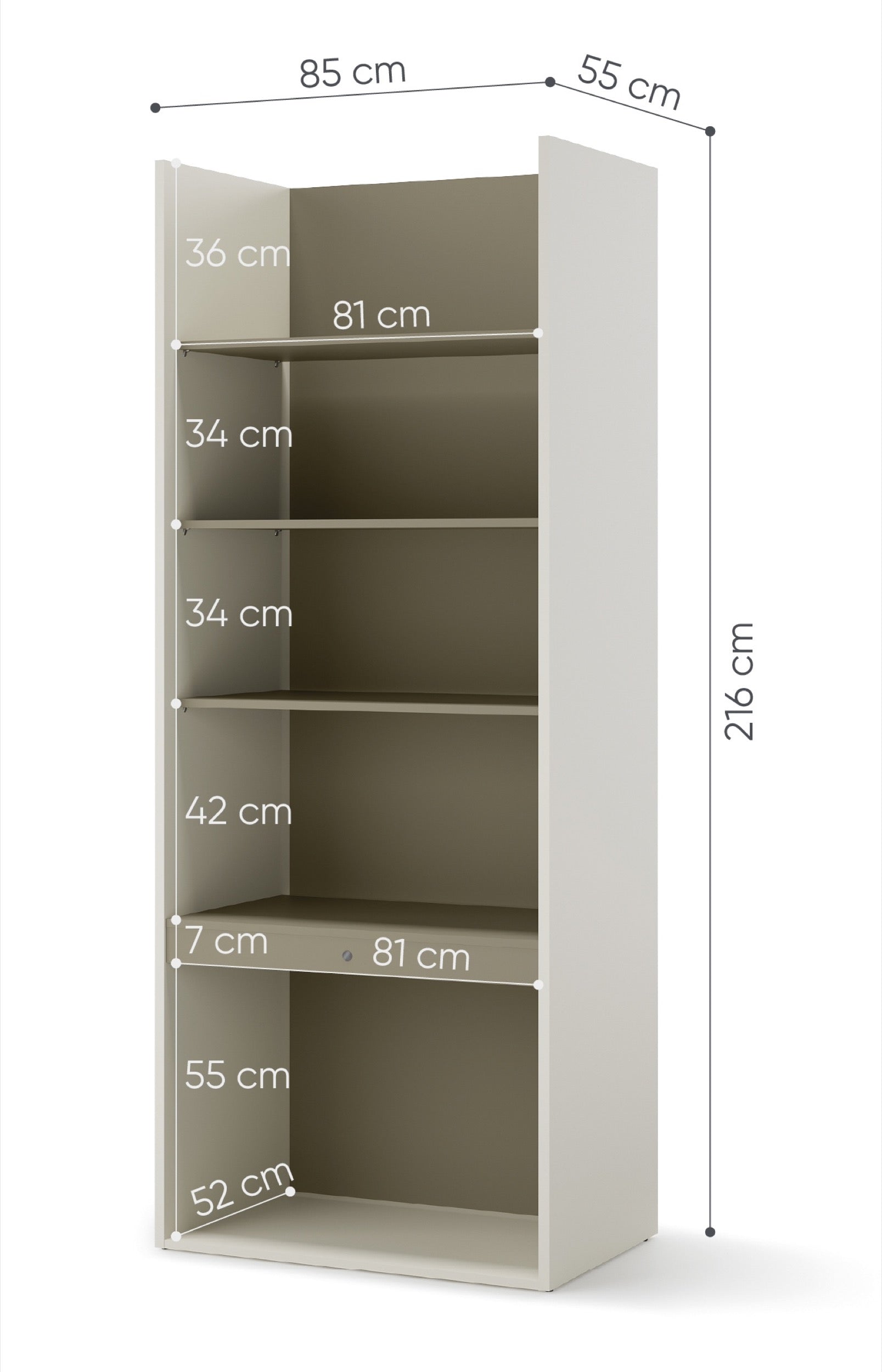 Regał młodzieżowy szeroki Woow z pięcioma półkami i oświetleniem 85 cm szampański/eukaliptus