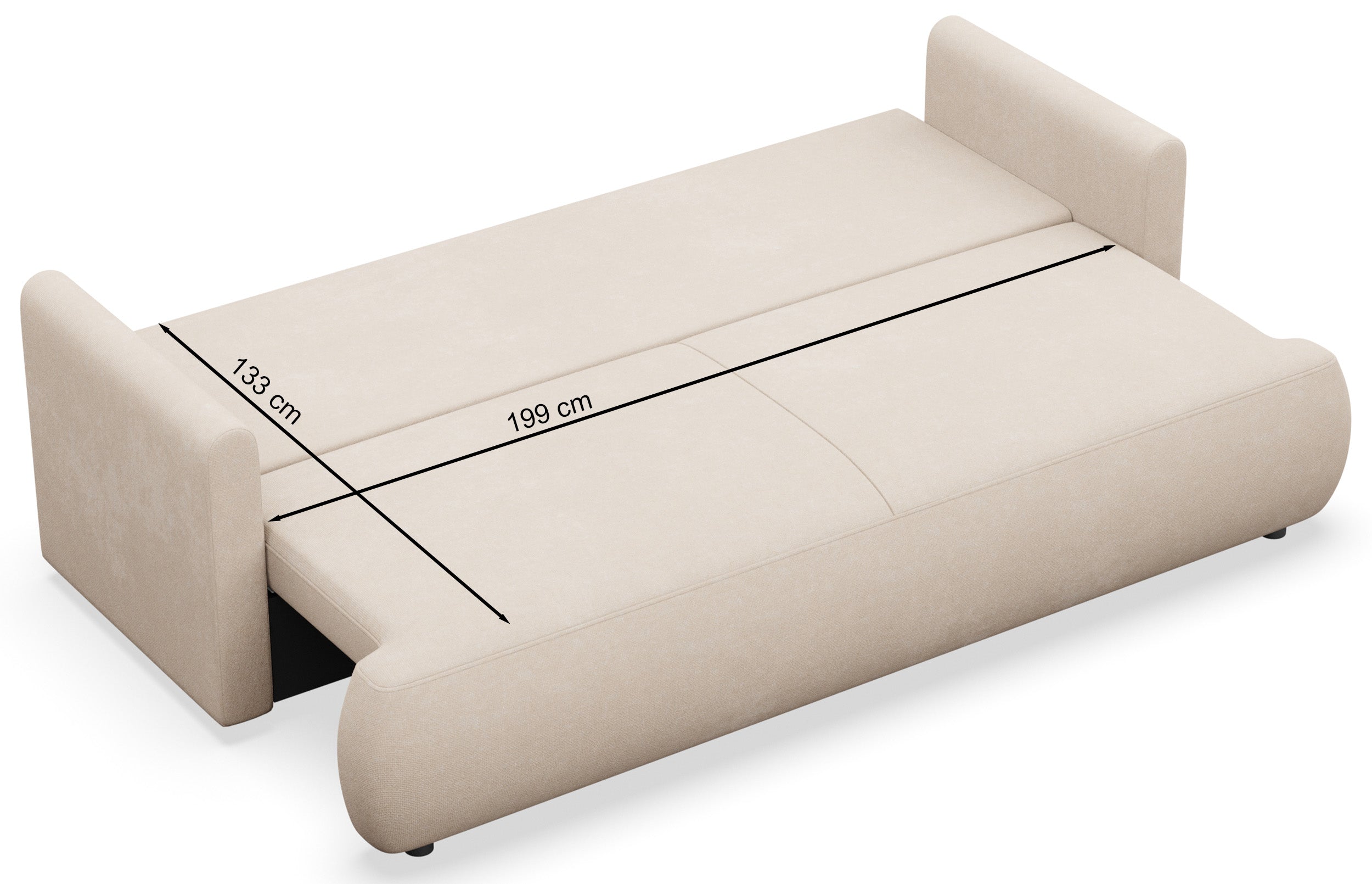 Kanapa rozkładana trzyosobowa Ovo mini z pojemnikiem beżowa szenil łatwoczyszczący