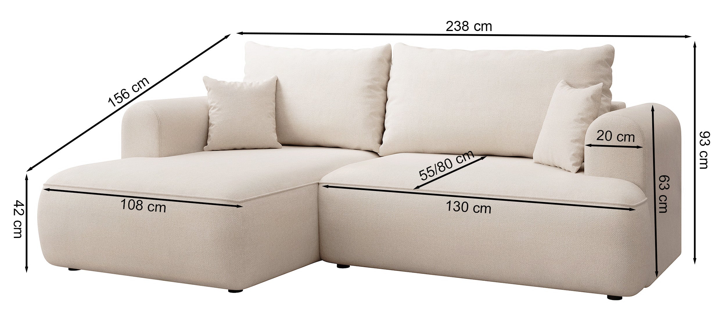 Narożnik z funkcją spania Ovo mini L-kształtny prawostronny z pojemnikiem beżowy szenil łatwoczyszczący