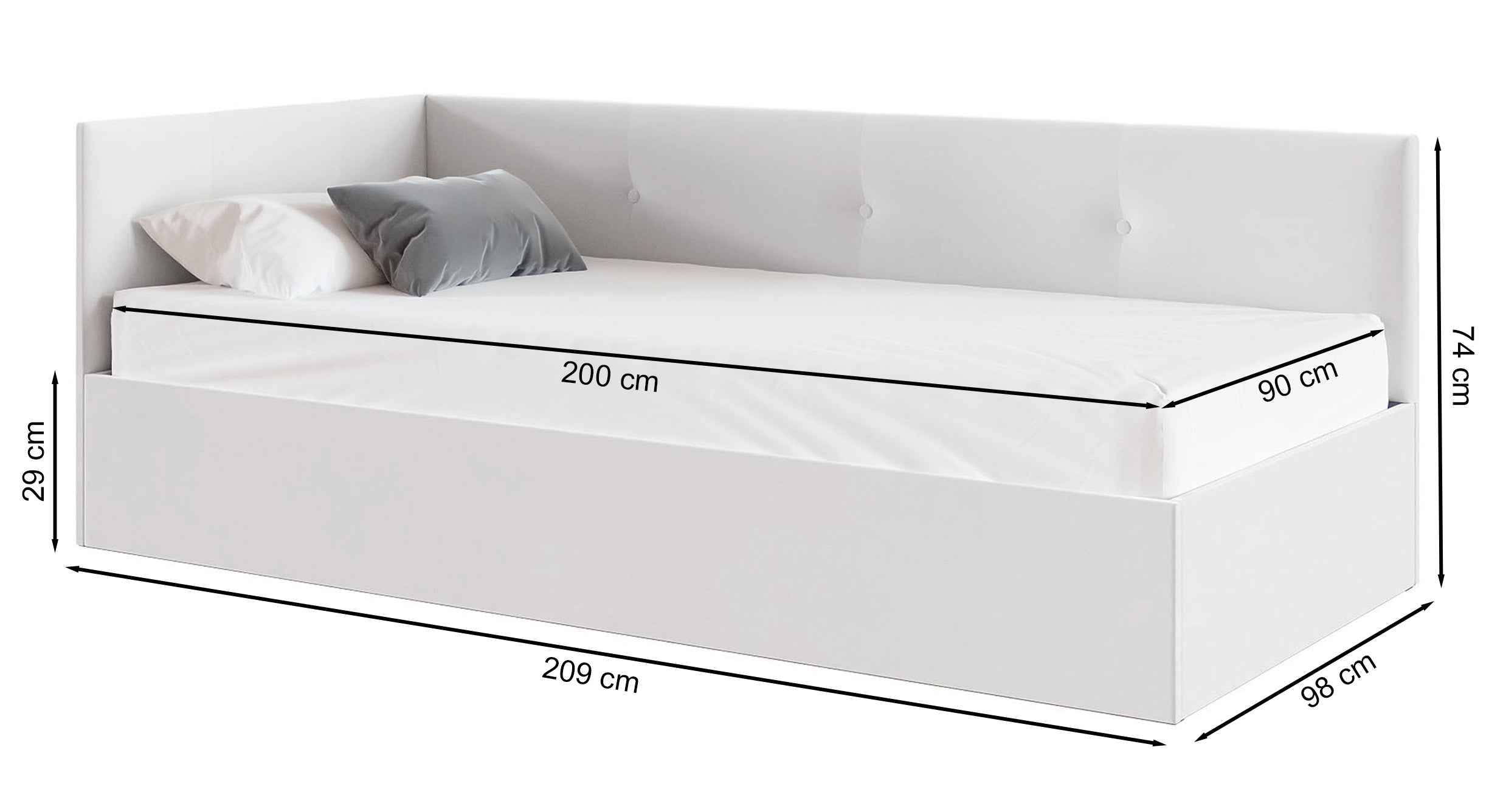 Łóżko młodzieżowe 90x200 cm Pixxel uniwersalne stelaż metalowy szare welur