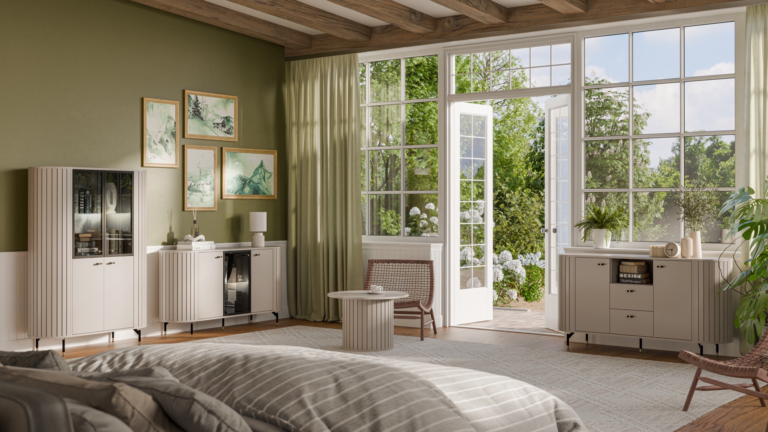 Stolik kawowy Zante z ryflami okrągły 70 cm szary beż