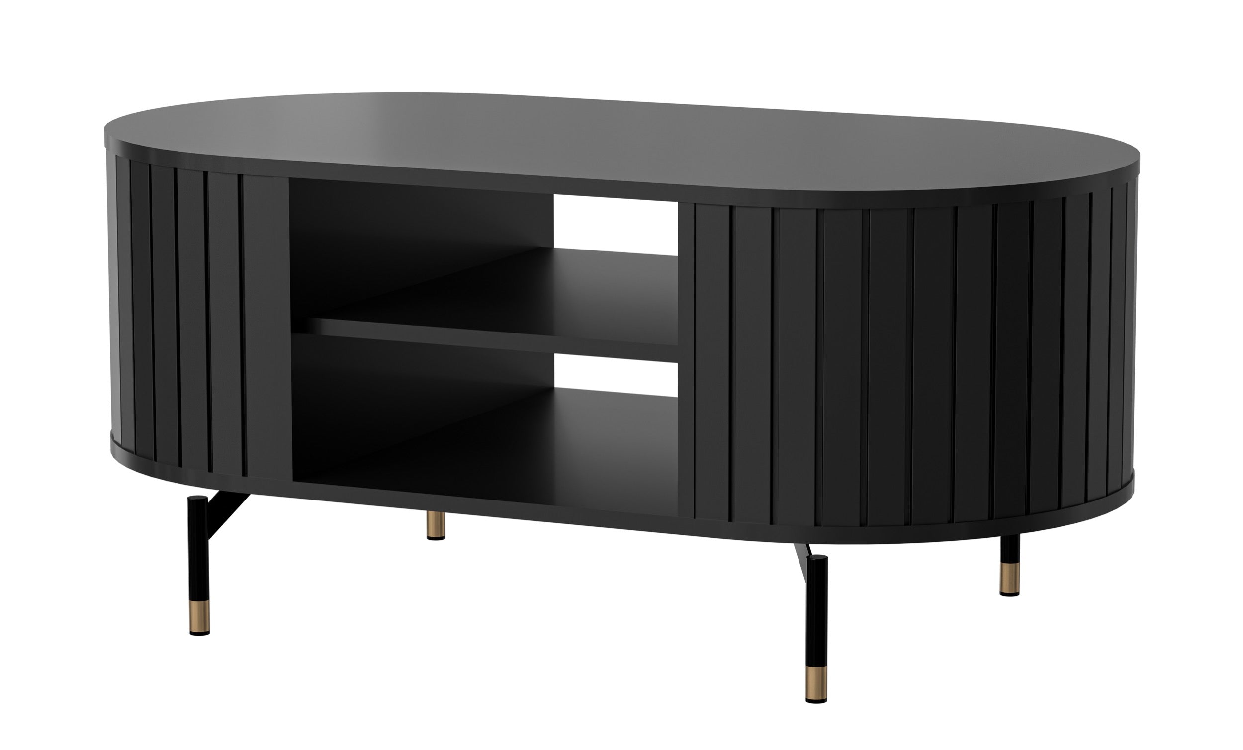 Stolik kawowy Zante z ryflami i półką 104x56 cm czarny