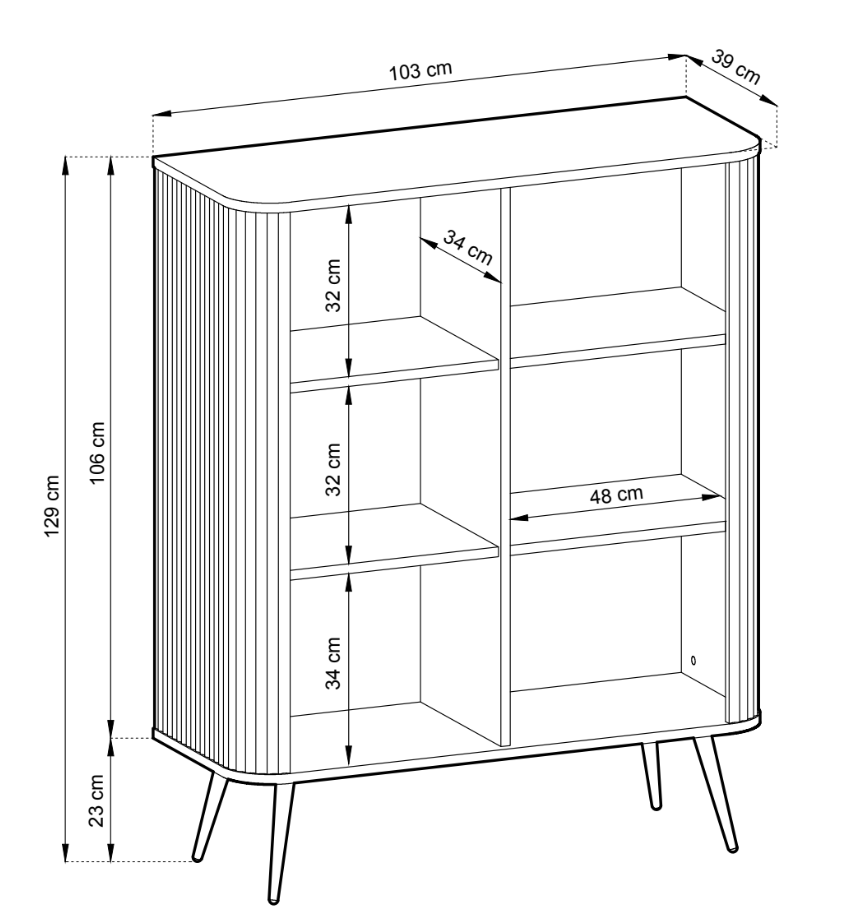 Komoda wysoka Zova dwudrzwiowa z lamelowymi frontami 103 cm Czarna