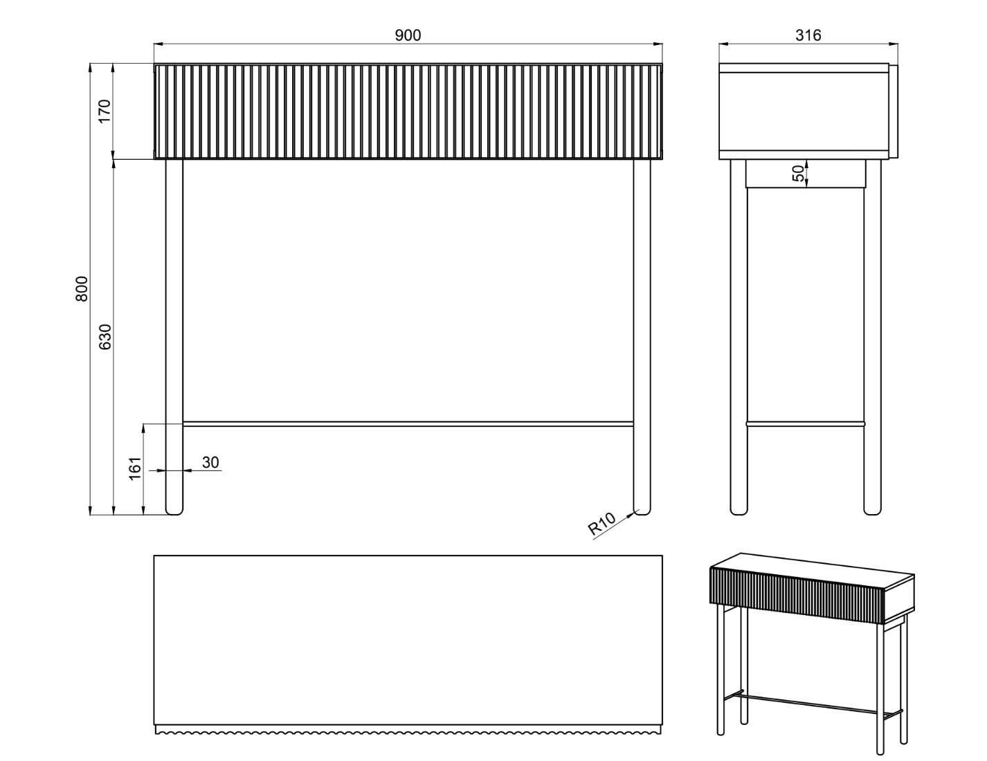 Konsola Nolie z szufladą i nóżkami 90 cm Dąb Olejowany