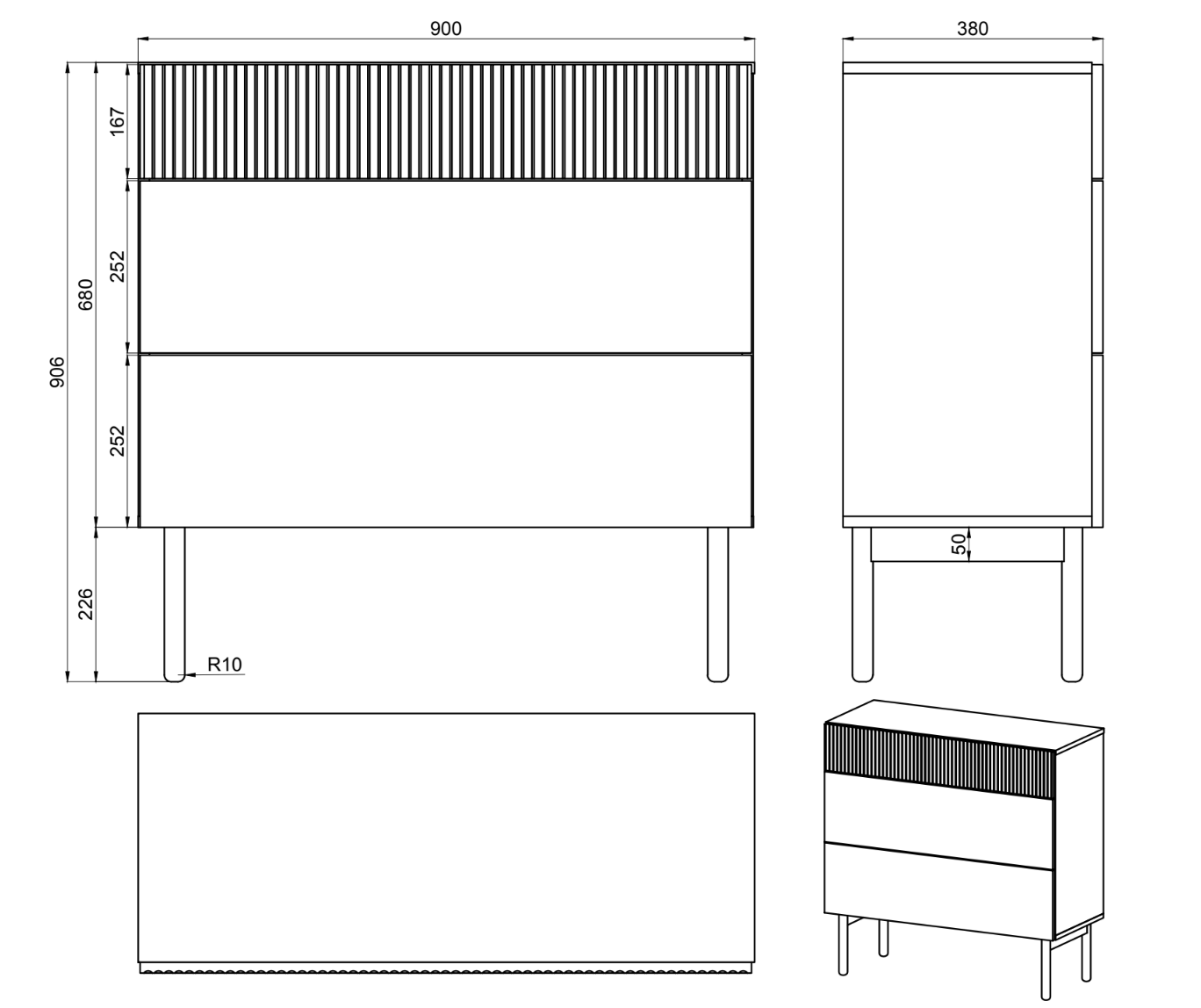 Komoda Nolie z trzema szufladami 90 cm Dąb Olejowany