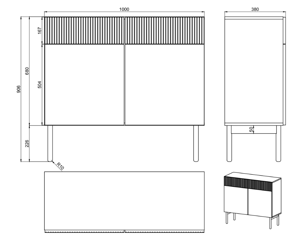 Komoda dwudrzwiowa Nolie z dwoma szufladami 100 cm Dąb Olejowany