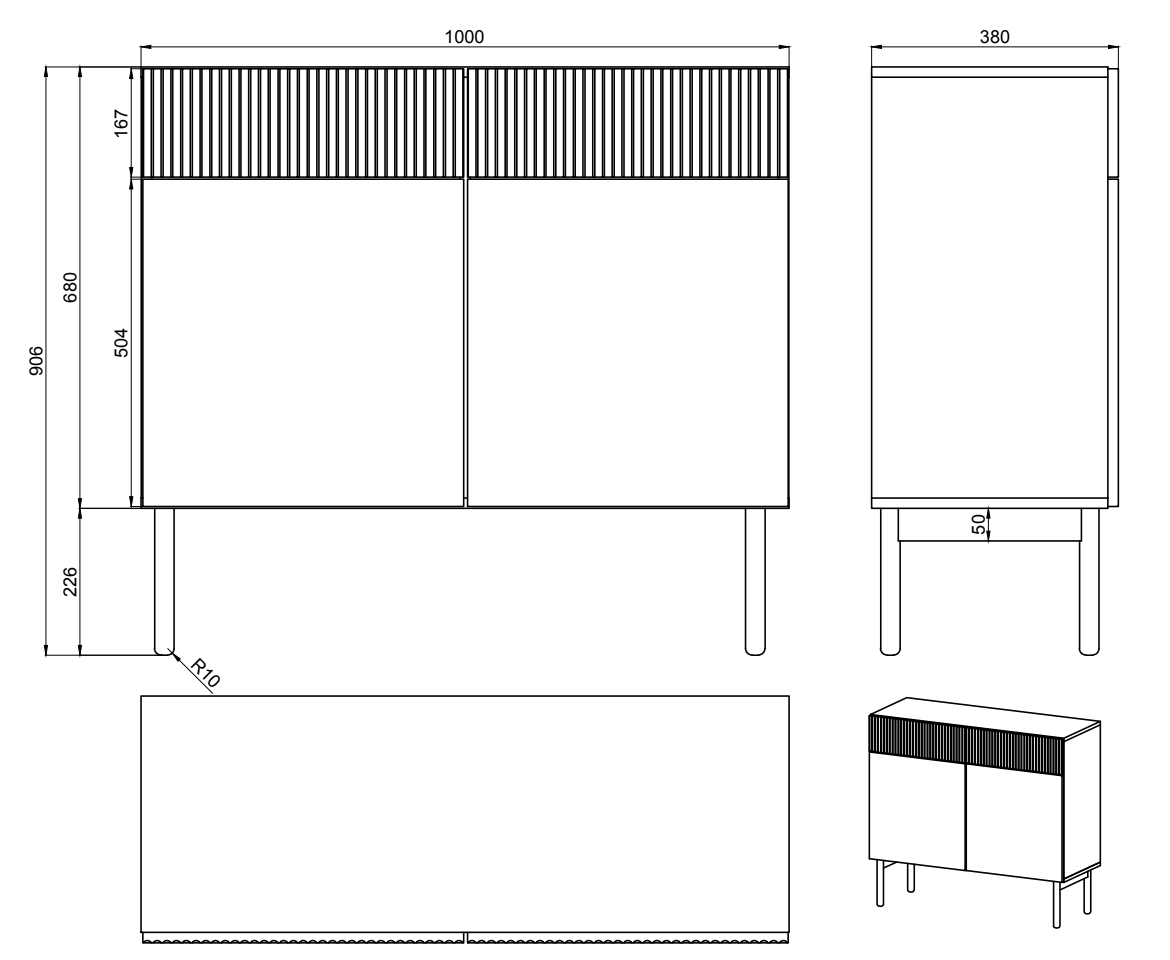 Komoda dwudrzwiowa Nolie z dwoma szufladami 100 cm Jesion Portland Czarny
