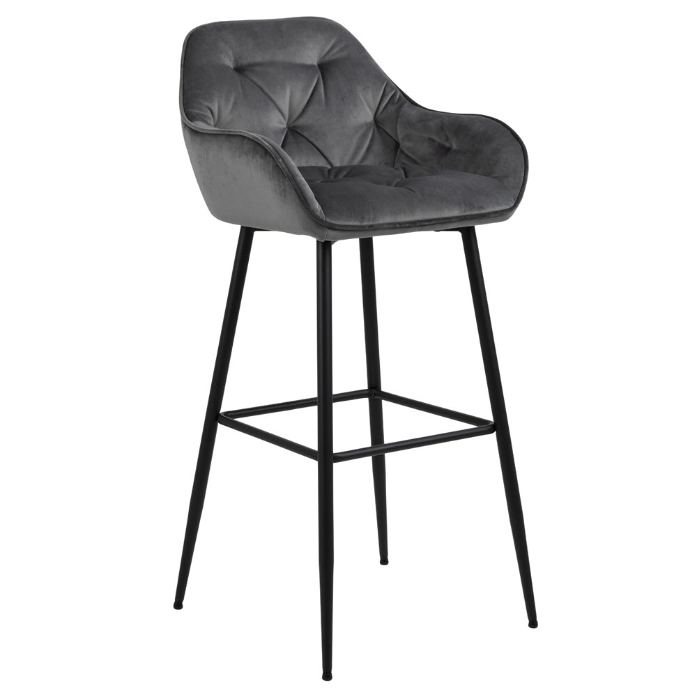 Hoker tapicerowany z podłokietnikami Agamos ciemnoszary welur na czarnej podstawie