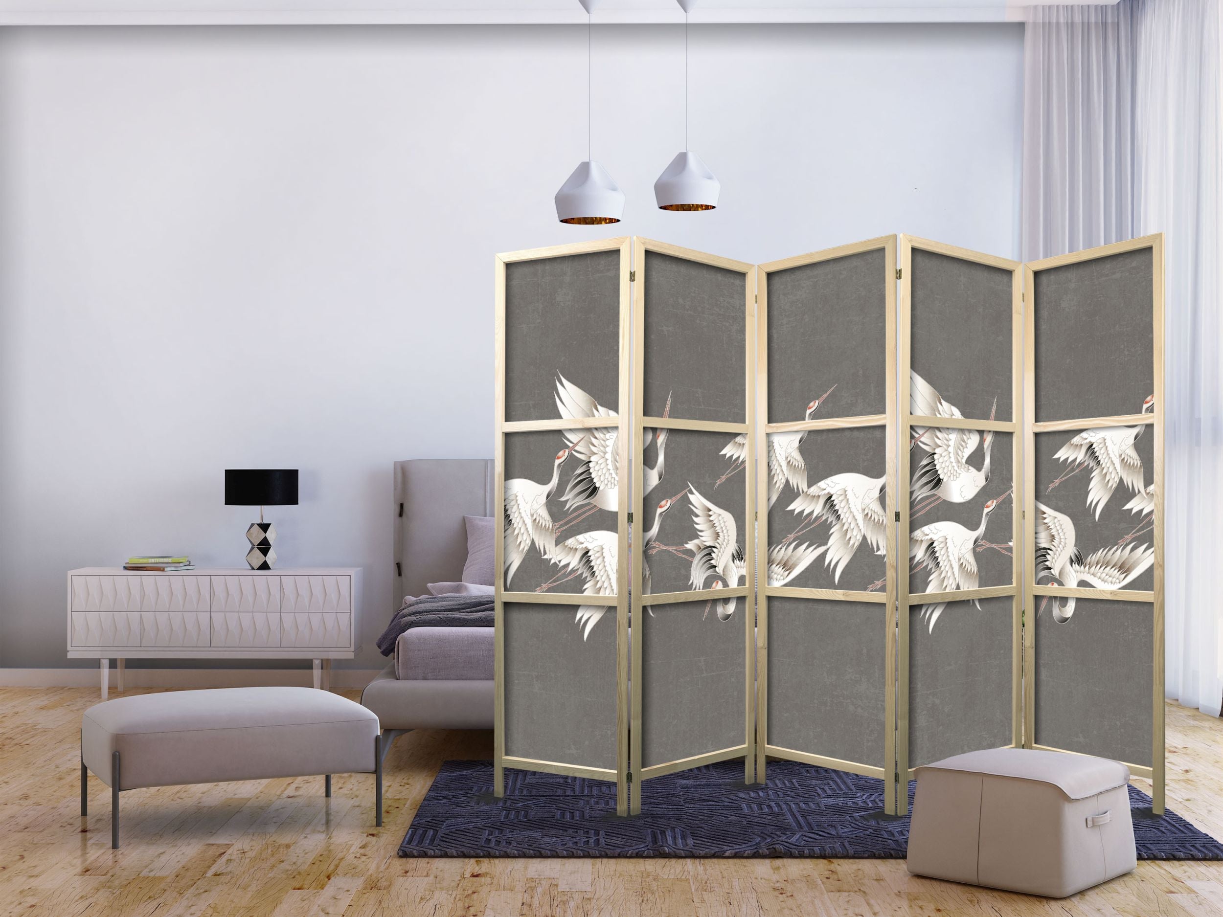 Parawan japoński Ornament z żurawiami 225x161 cm