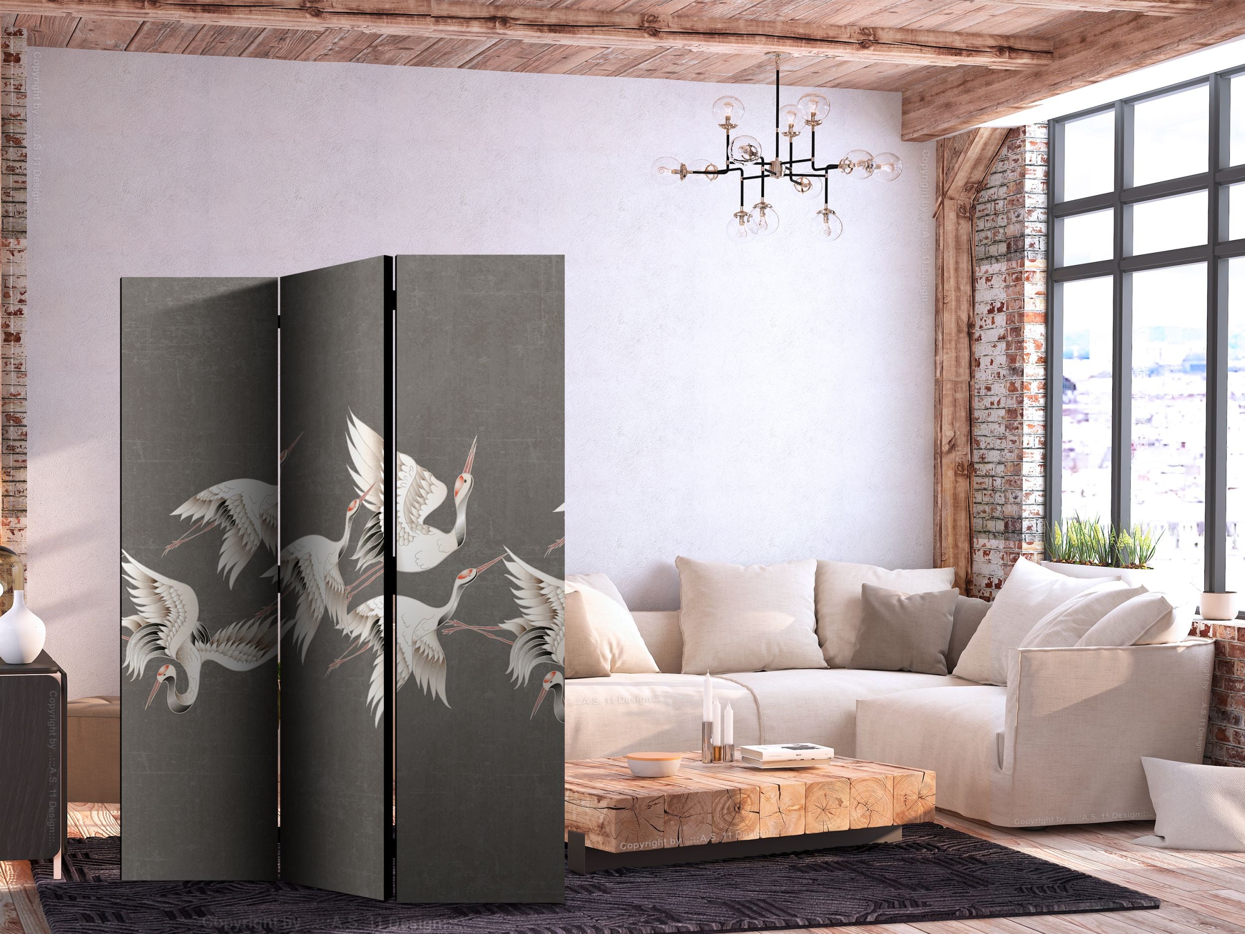 Parawan Ornament z żurawiami 172x135 cm