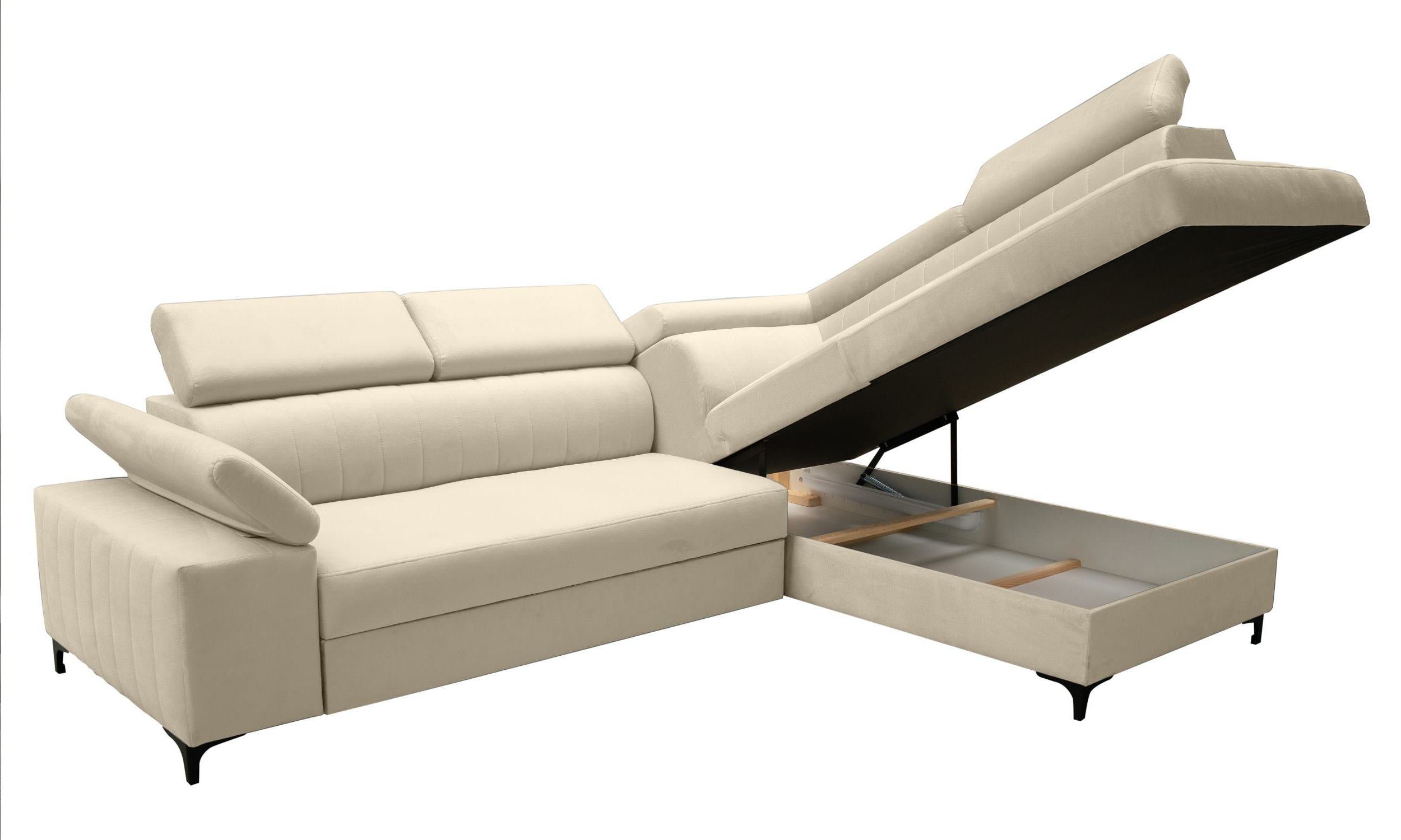 Narożnik z funkcją spania Tazzola L-kształtny z pojemnikiem kremowy prawostronny