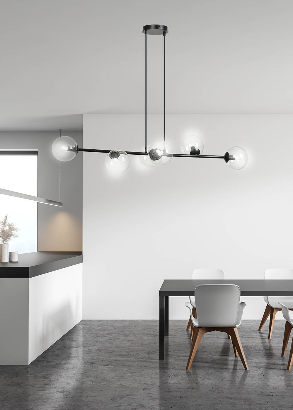 Lampa wisząca Sulmona czarna z transparentnymi kloszami x6