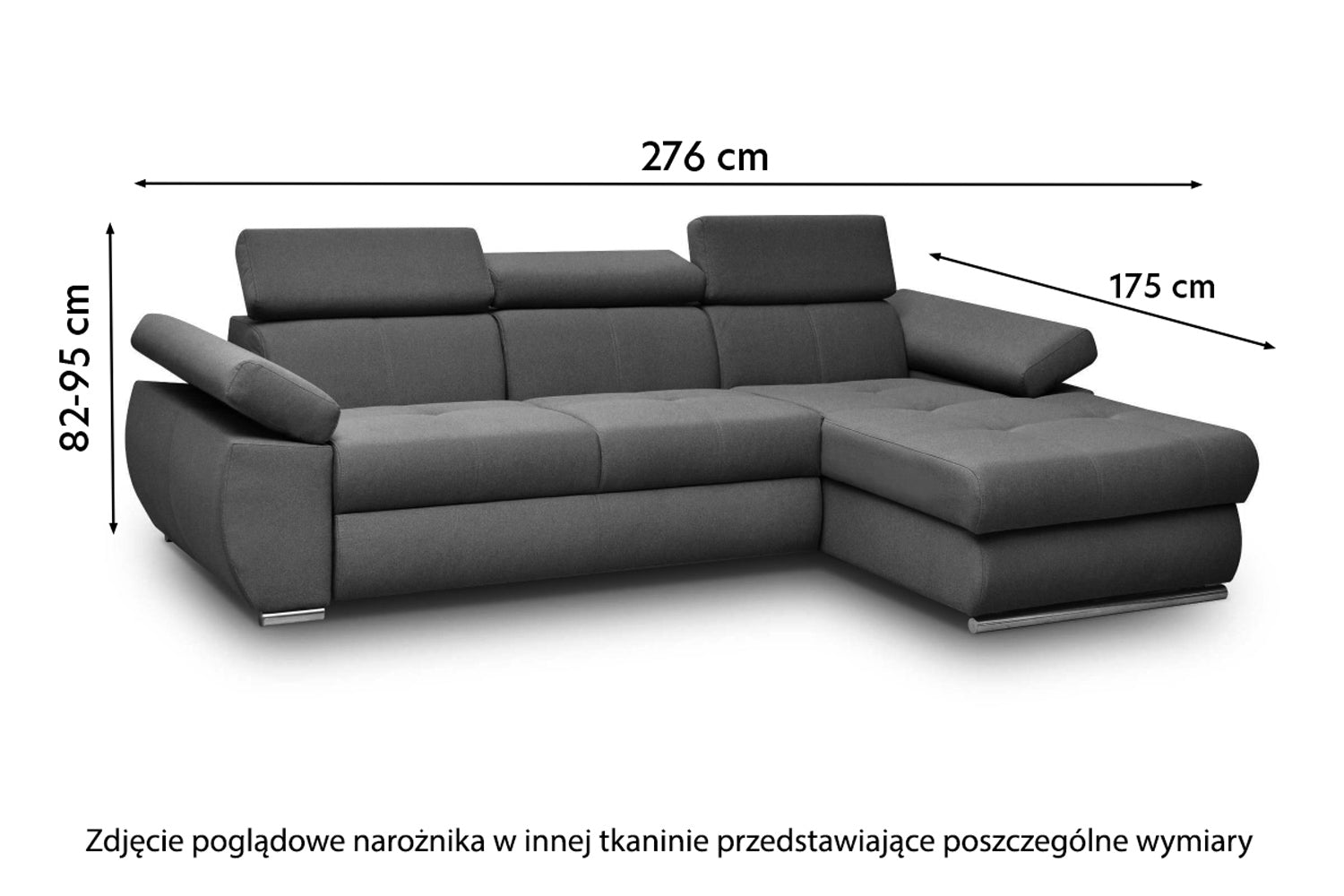 Narożnik z funkcją spania Ararip 276 cm L-kształtny z regulowanymi zagłówkami i pojemnikiem turkusowy welur hydrofobowy lewostronny