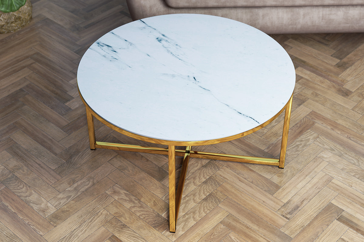Stolik kawowy Alisma o średnicy 80 cm - złota podstawa