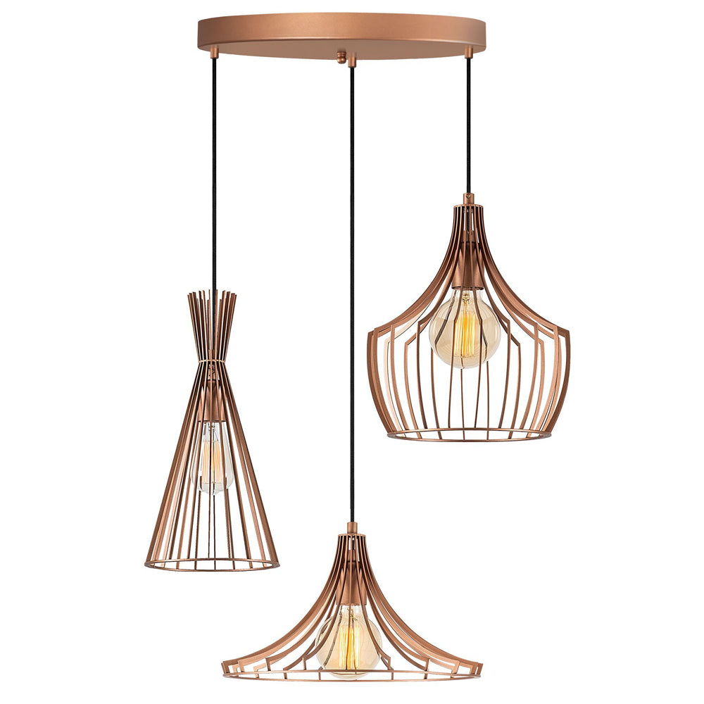 Lampa wisząca Tojil x3 na okrągłej podsufitce asymetryczna miedziana
