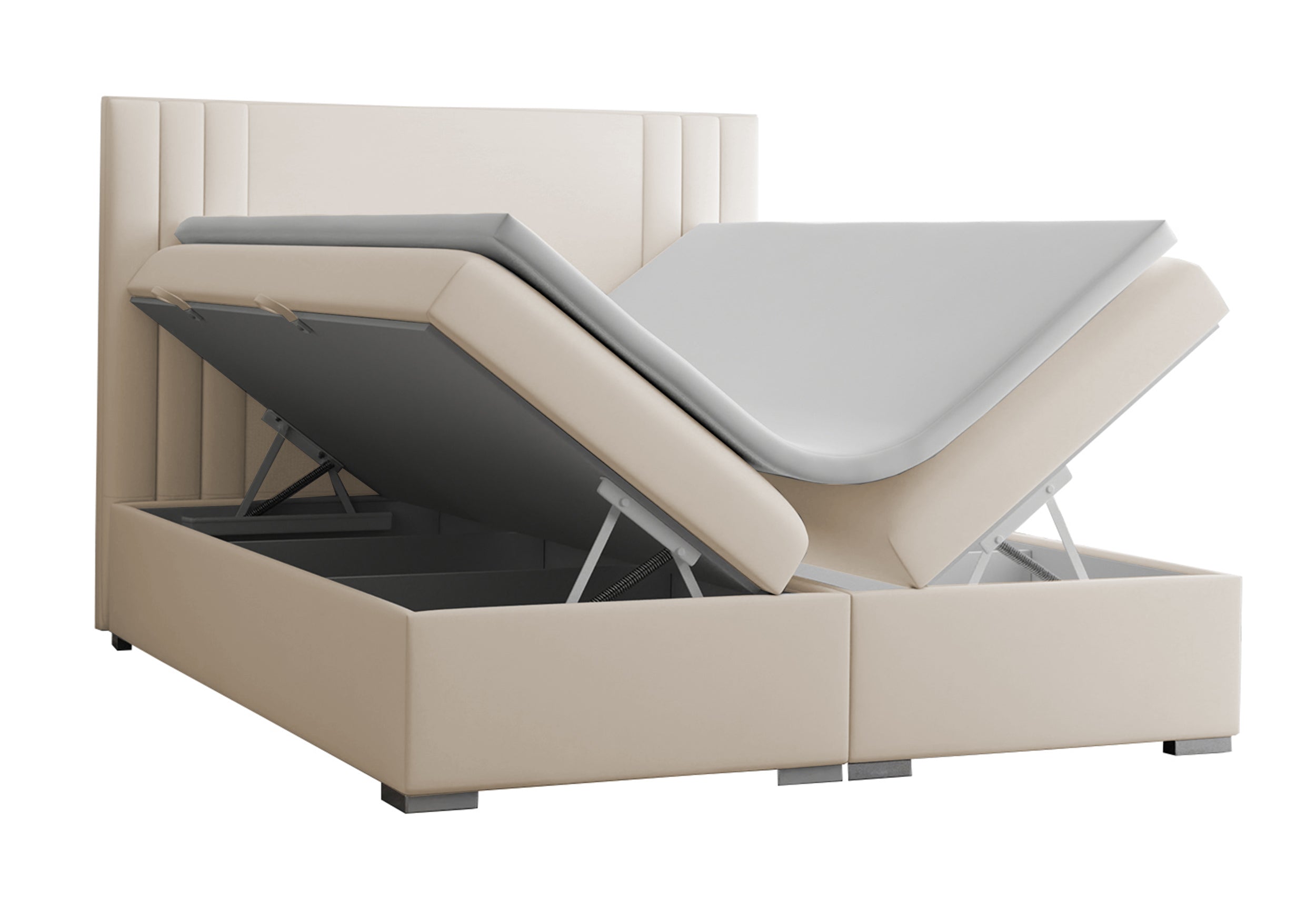 Łóżko kontynentalne 160x200 cm Monder z pojemnikami i topperem beżowe welur hydrofobowy