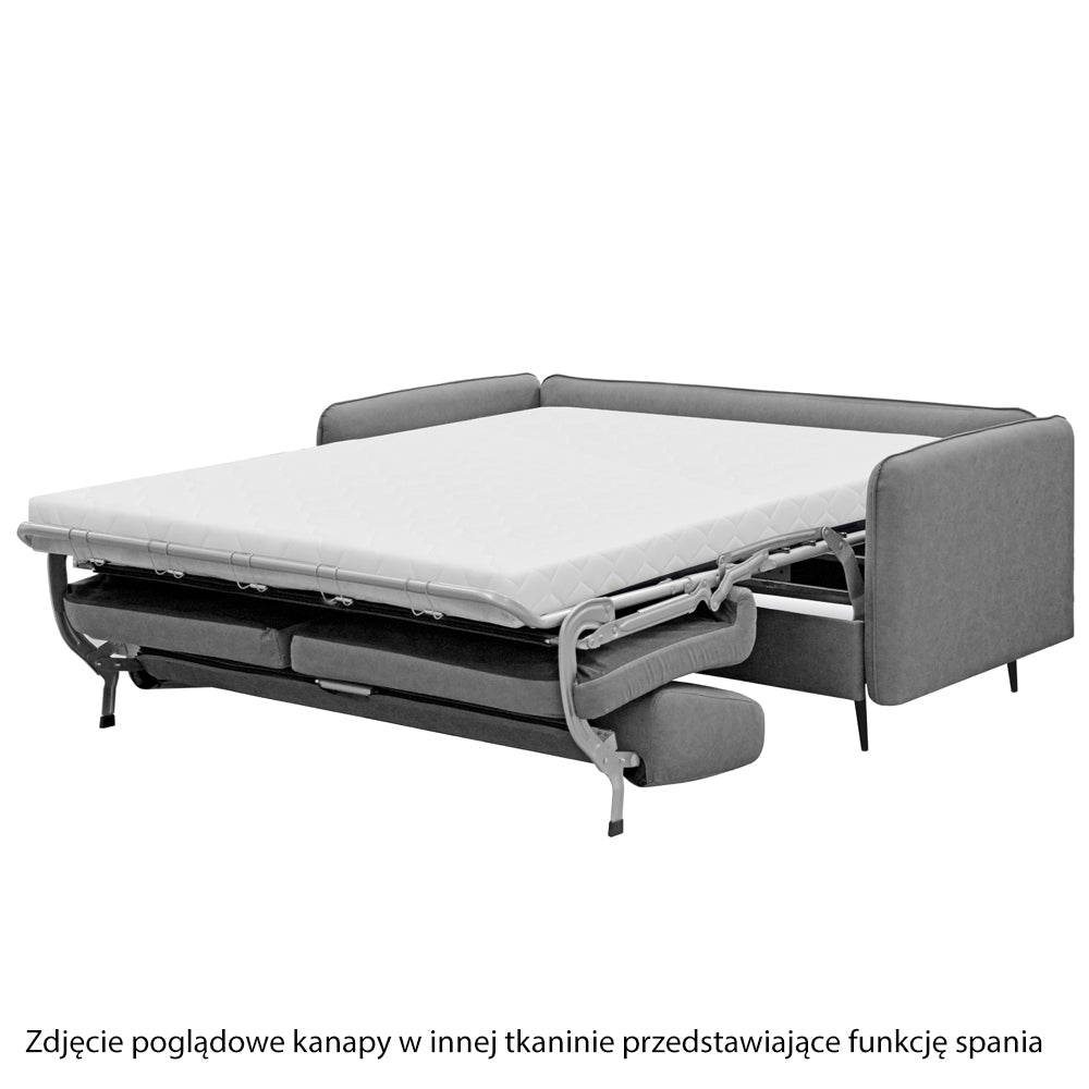 Kanapa rozkładana trzyosobowa Leners na czarnych nóżkach jasnoszara plecionka