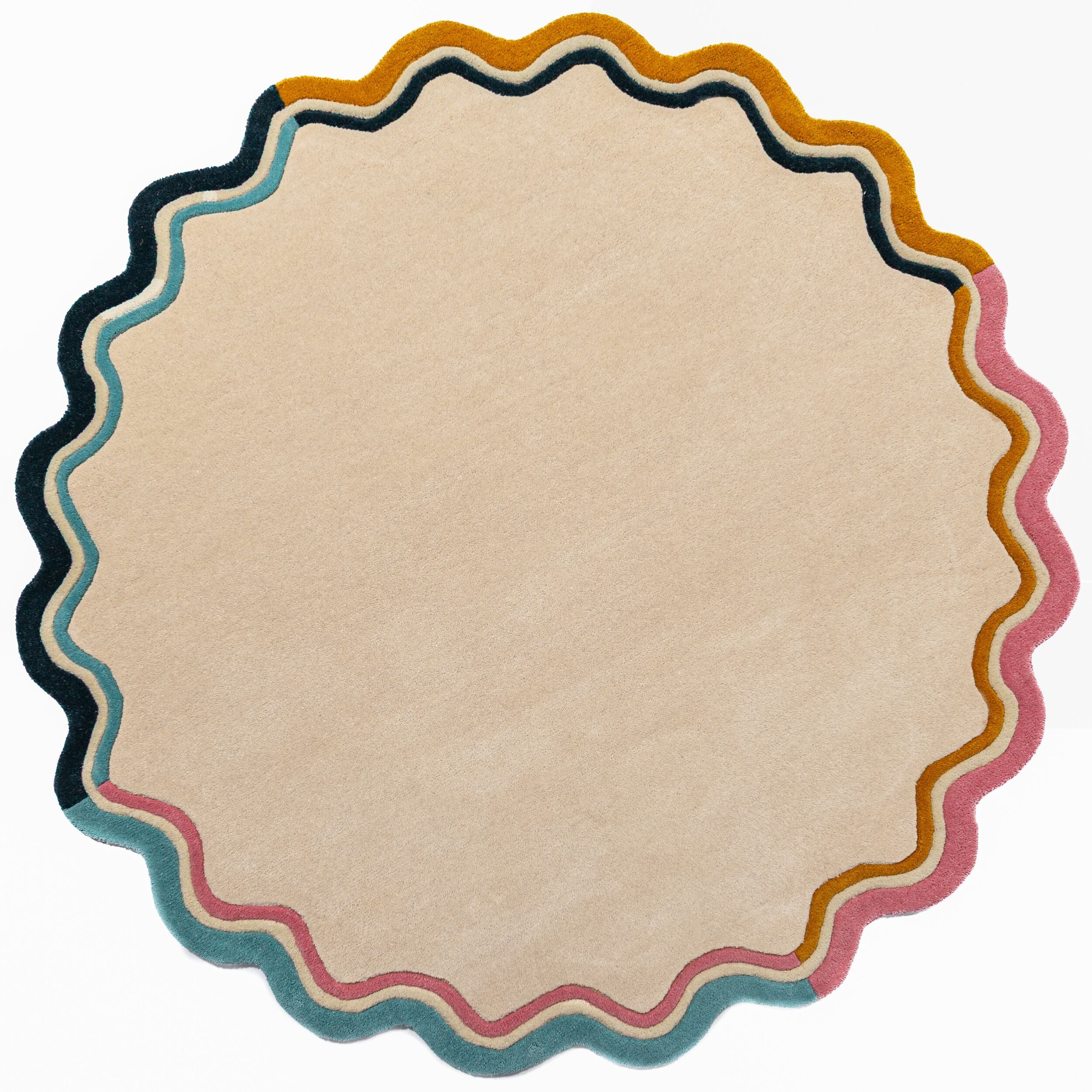 Dywan wełniany ręcznie wykonany Leo Scallop Border ⌀180 cm wielokolorowy
