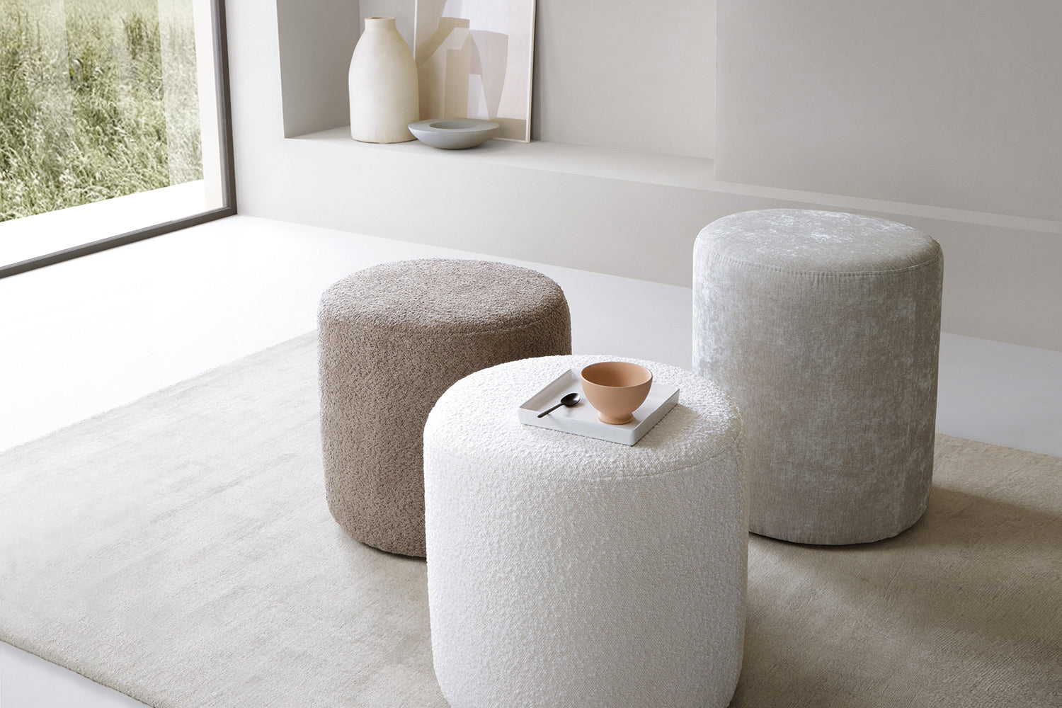 Pufa okrągła Seppio 55 cm brązowa w tkaninie boucle