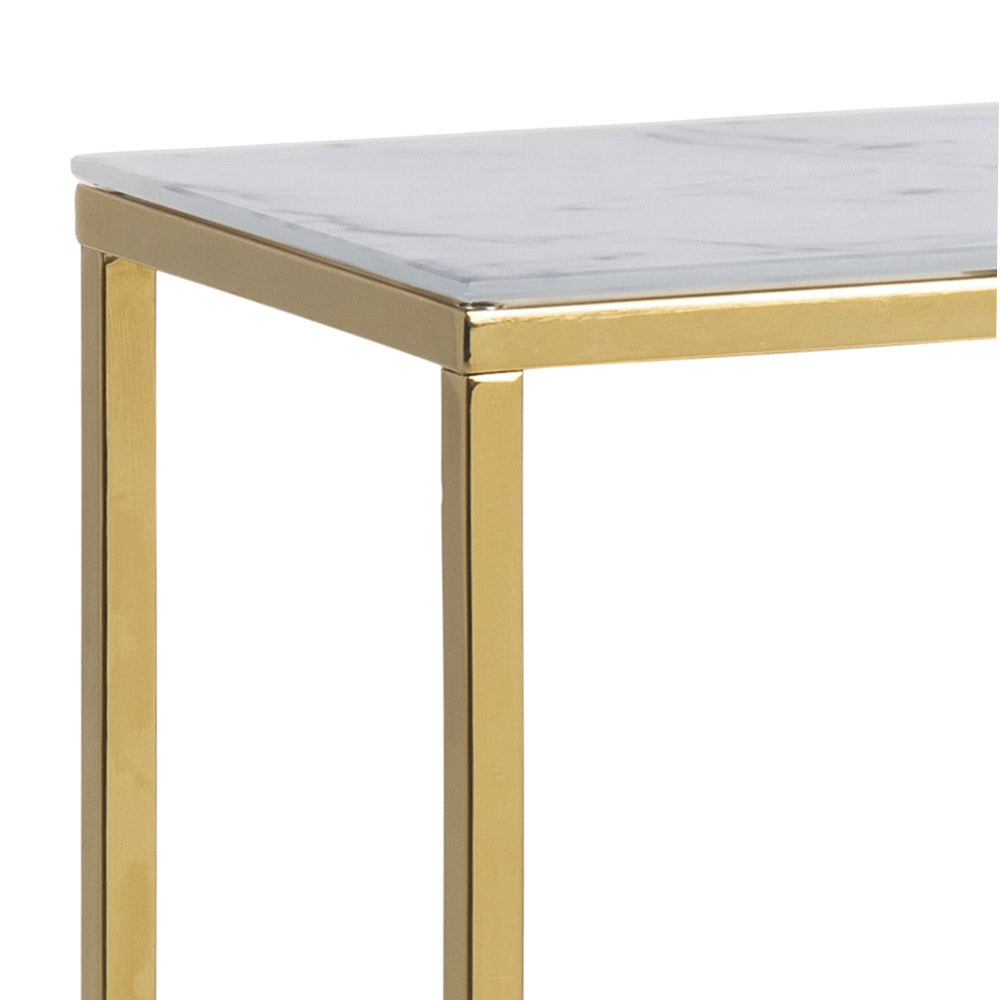 Konsola do przedpokoju Alisma 80x26 cm biały marmur na złotej podstawie