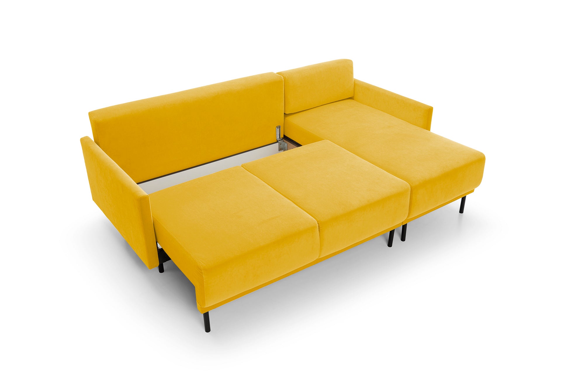 Narożnik rozkładany Hamiel L-kształtny z pojemnikiem uniwersalny miodowy velvet hydrofobowy