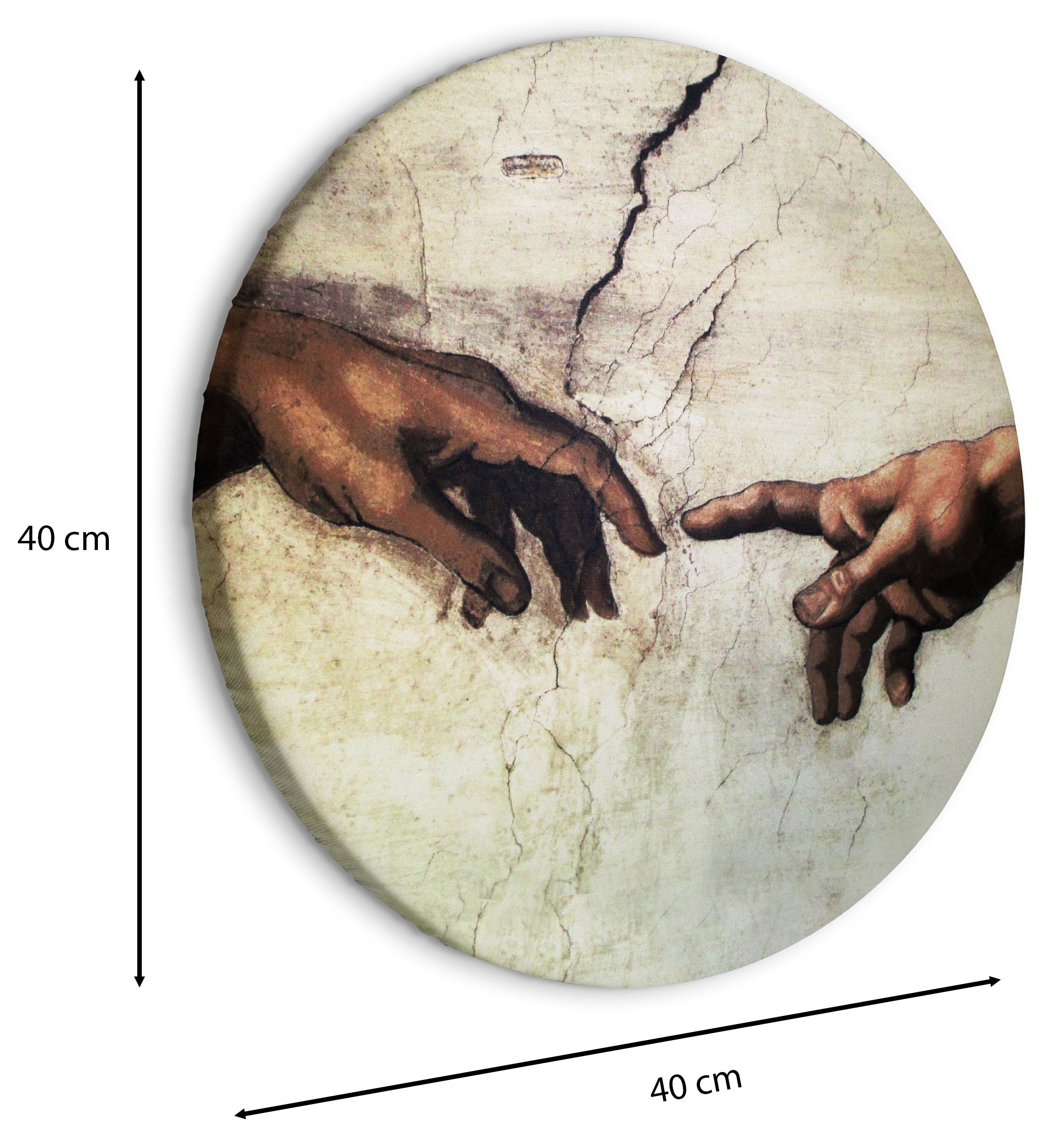 Obraz okrągły Stworzenie Adama dłonie z fresku Michał Anioł średnica 40 cm