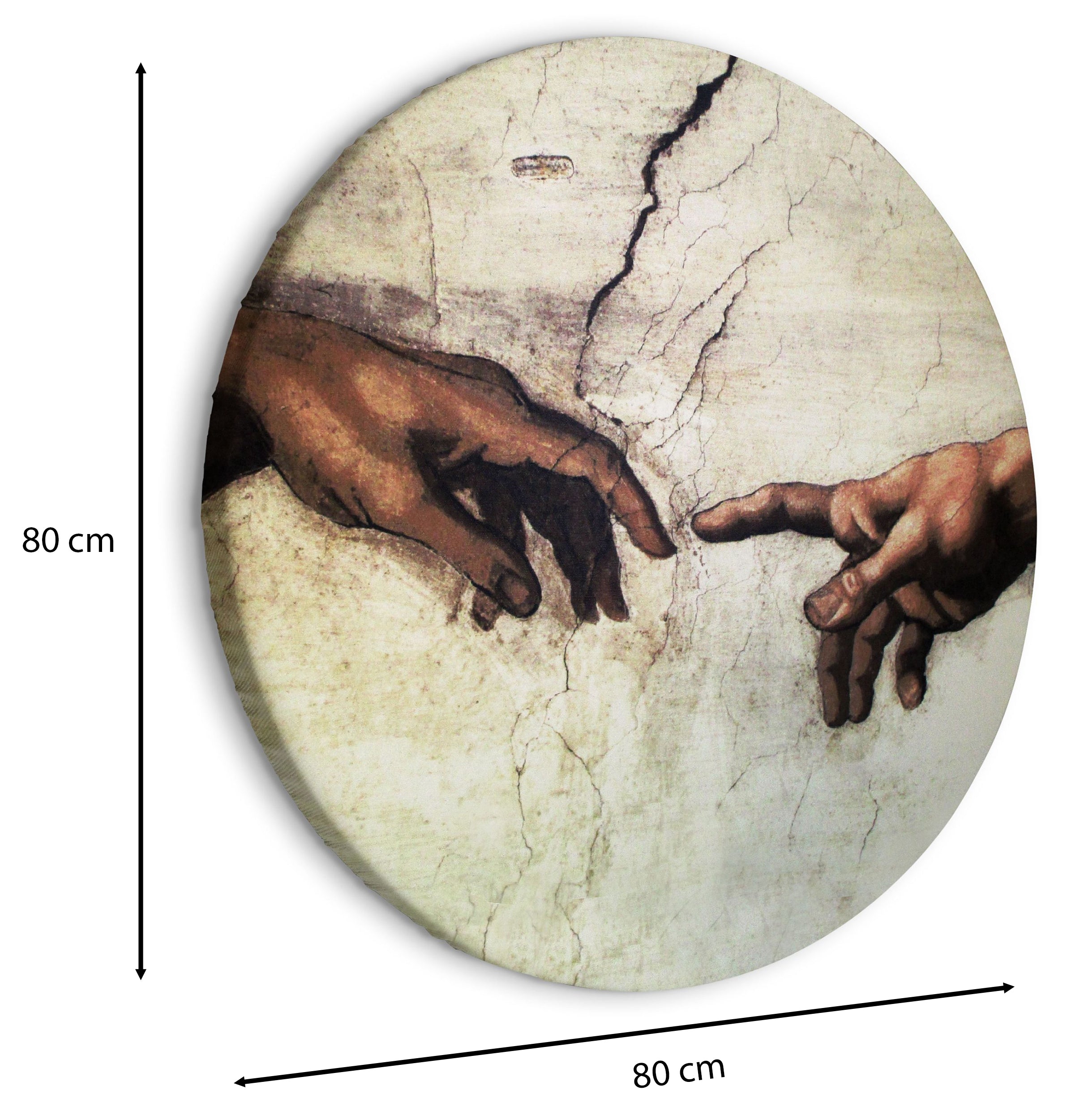 Obraz okrągły Stworzenie Adama dłonie z fresku Michał Anioł średnica 80 cm