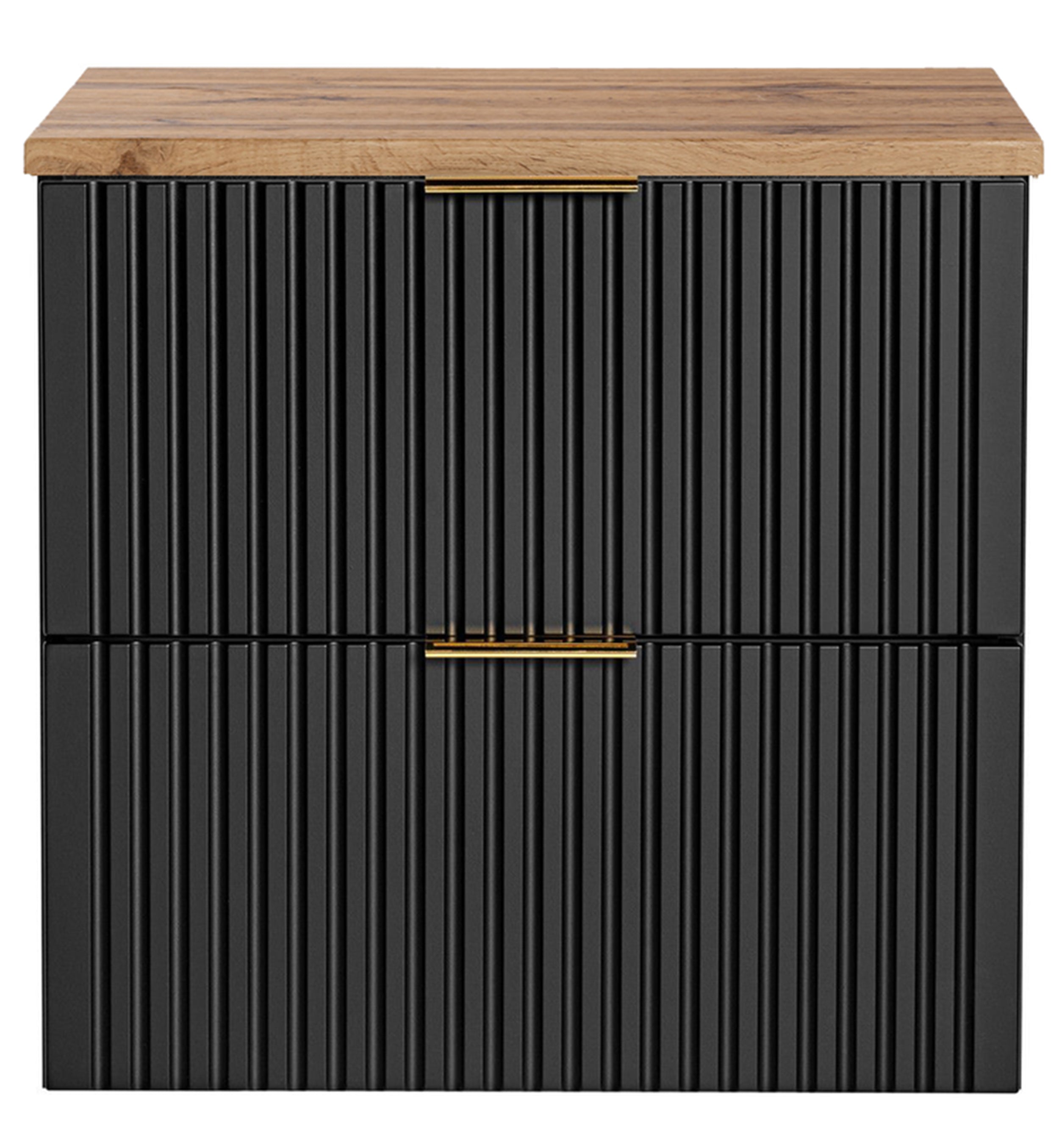 Szafka łazienkowa dwuszufladowa Temirni z blatem 60 cm czarna/dąb wotan