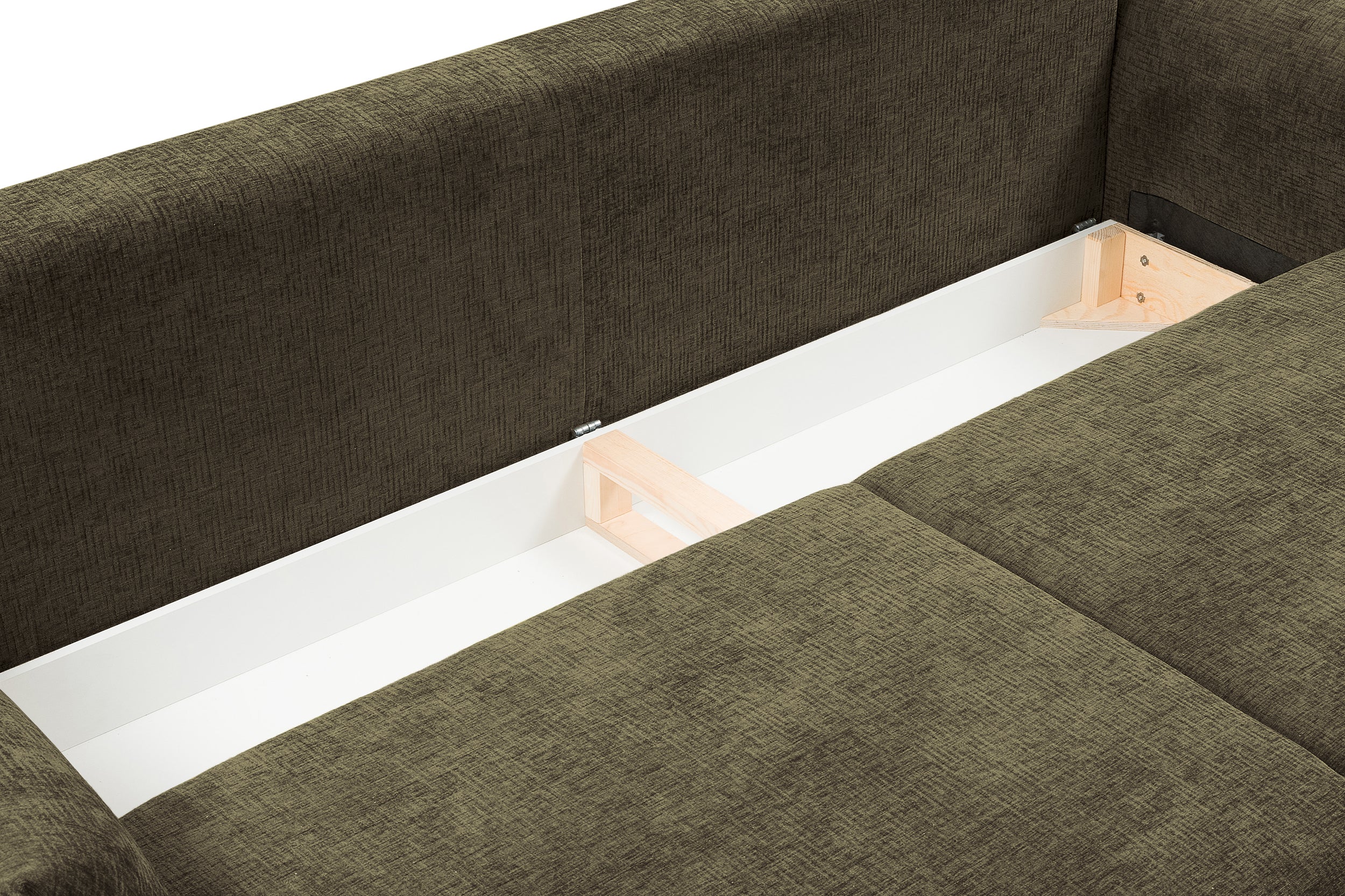 Kanapa rozkładana trzyosobowa Candeiro z pojemnikiem oliwkowa szenil