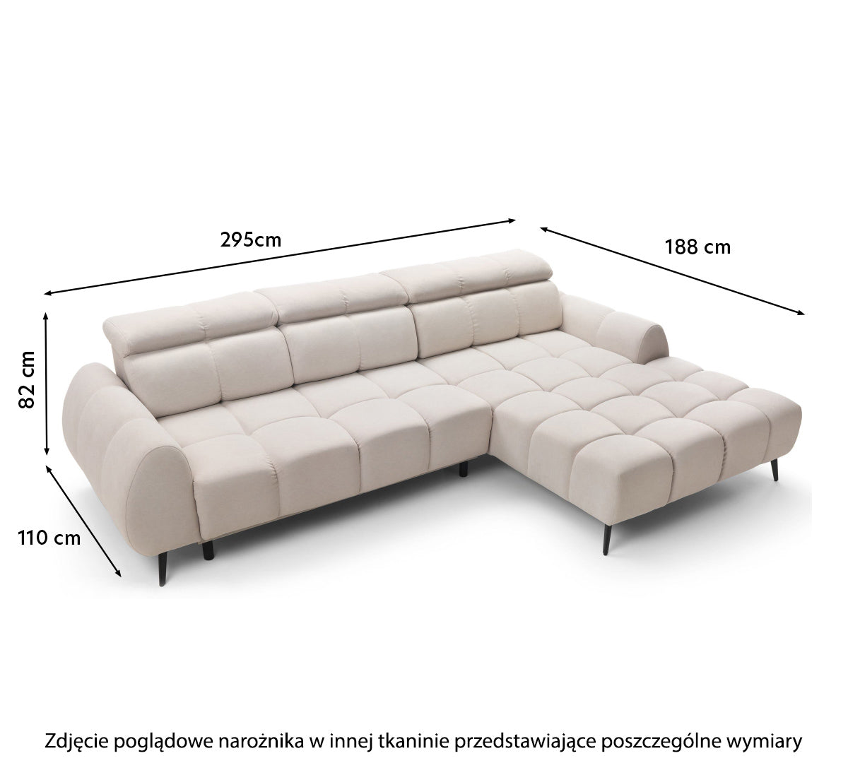 Narożnik z funkcją spania Perre L-kształtny z elektrycznie wysuwanym siedziskiem i regulowanym zagłówkiem granatowy velvet łatwoczyszczący prawostronny