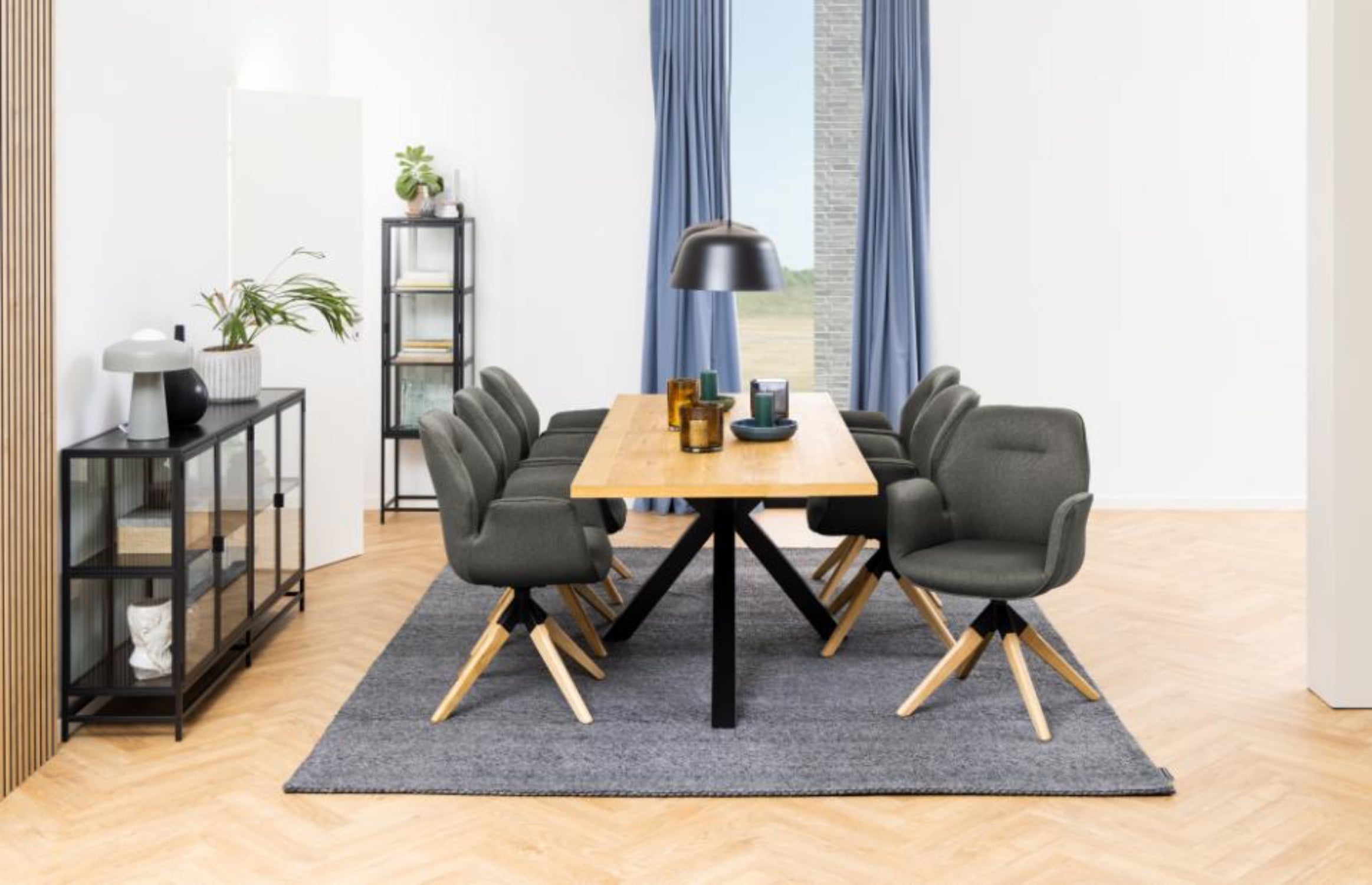Stół do jadalni prostokątny Kardema 220x90 cm dąb fornirowany na czarnych nogach